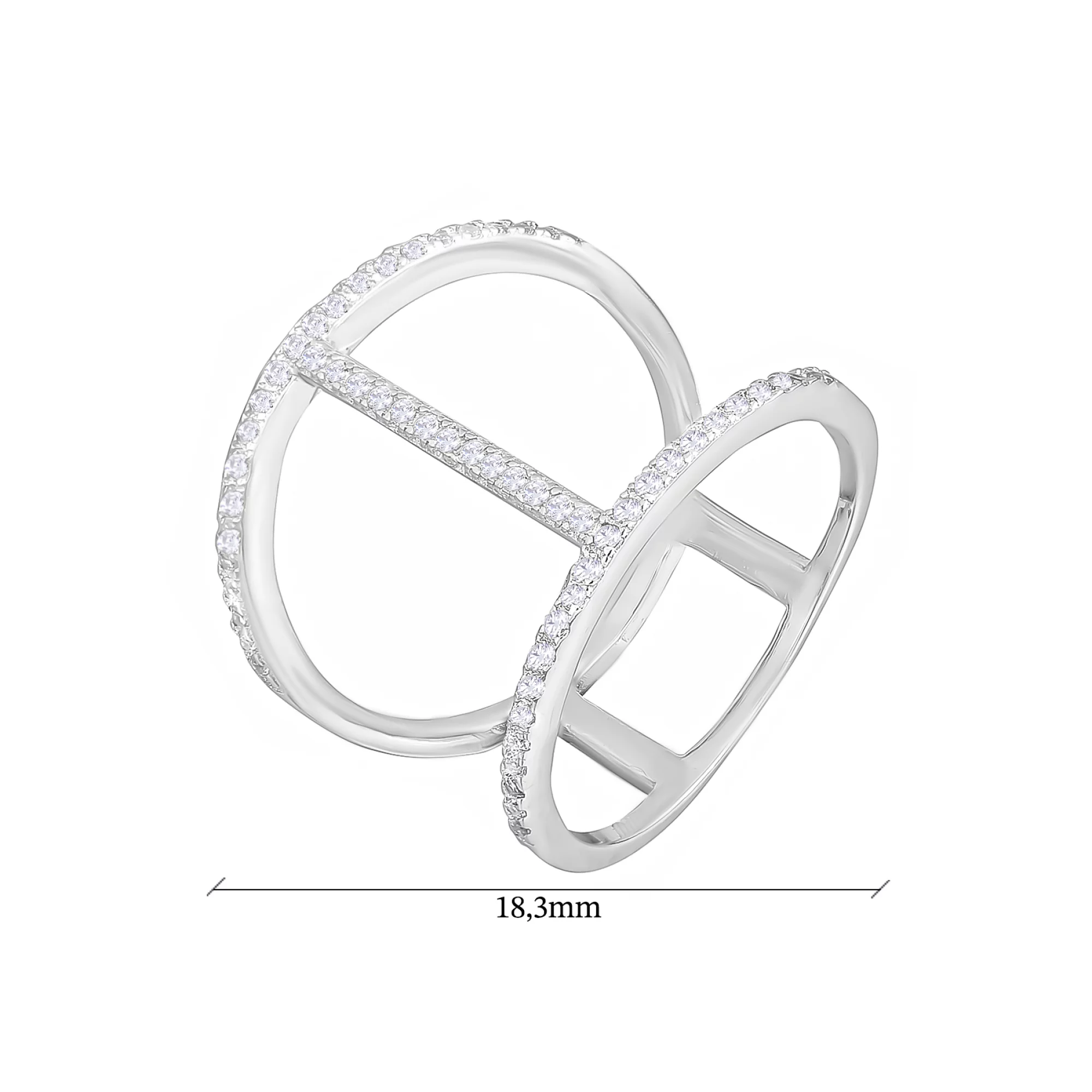 Серебряное двойное кольцо с дорожкой фианита - 1566703 – изображение 2