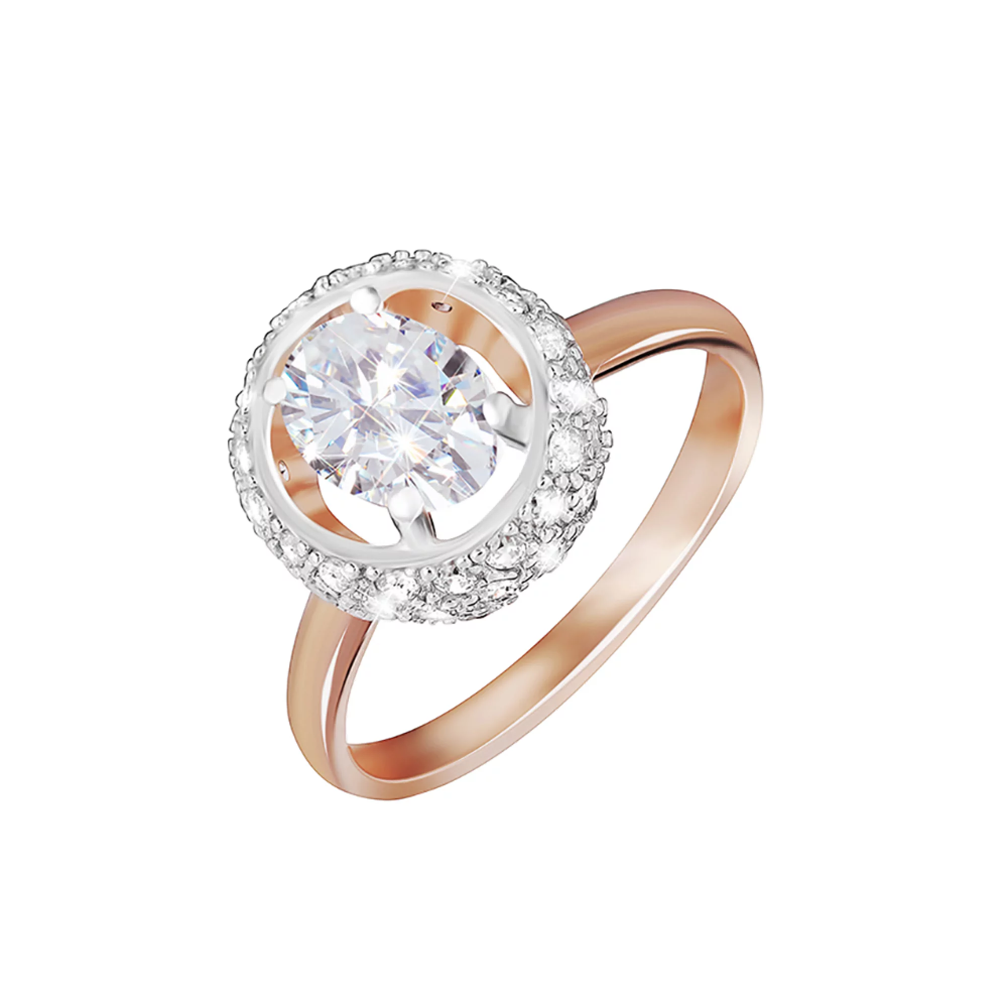 Серебряное кольцо в позолоте с фианитами - 1107130 – изображение 1