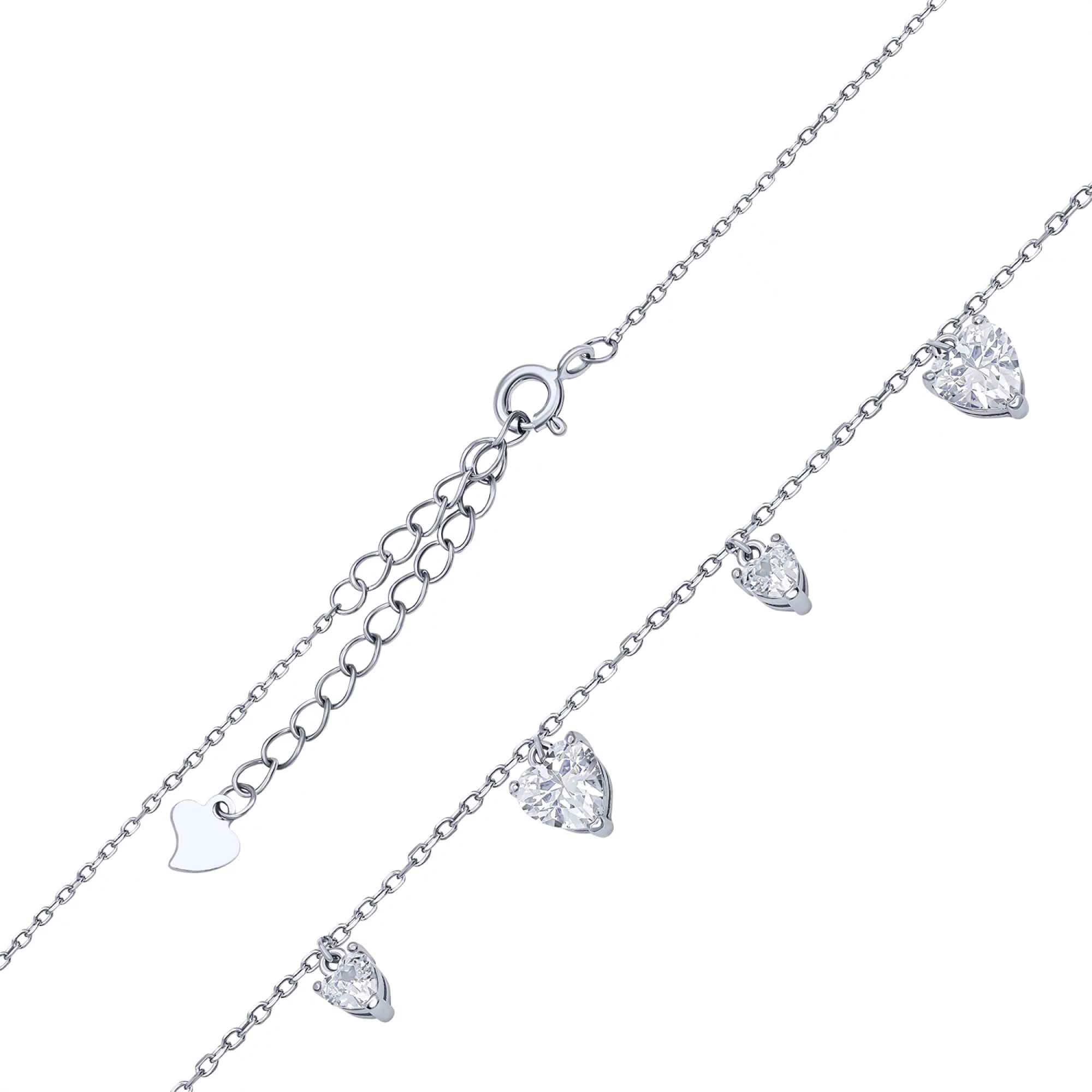 Срібний браслет з підвісами "Сердечка" плетіння якір - 1680371 – зображення 2