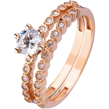 Каблучка подвійна з фіанітами в червоному золоті - 512116