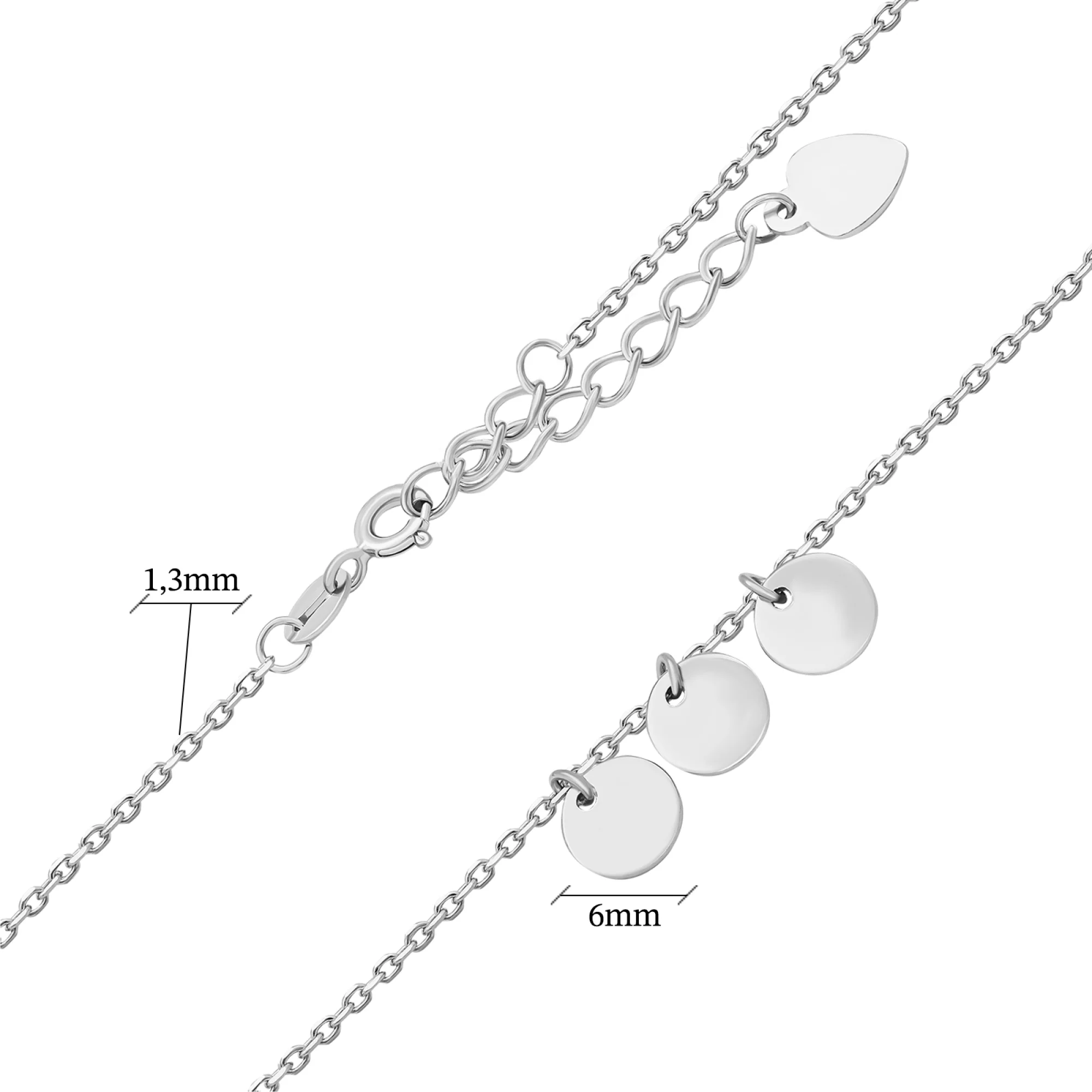 Браслет на ногу срібний  "Монетки" плетіння якірне - 1565343 – зображення 3