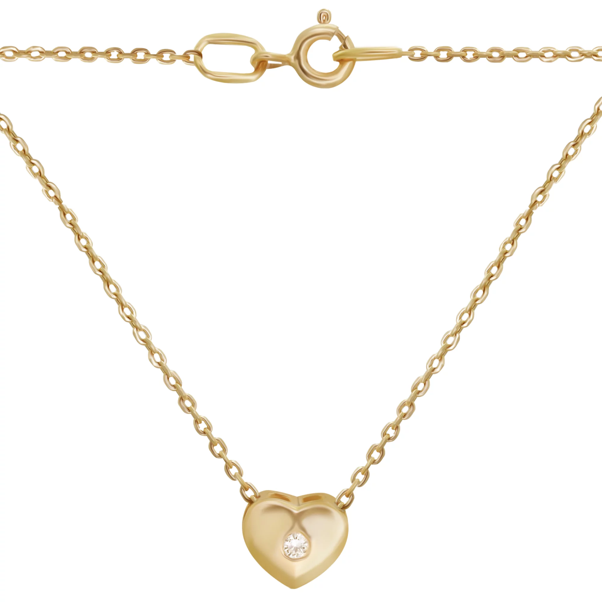 Золотая цепочка с подвеской с бриллиантом "Сердце" в якорном плетении - 892660 – изображение 1