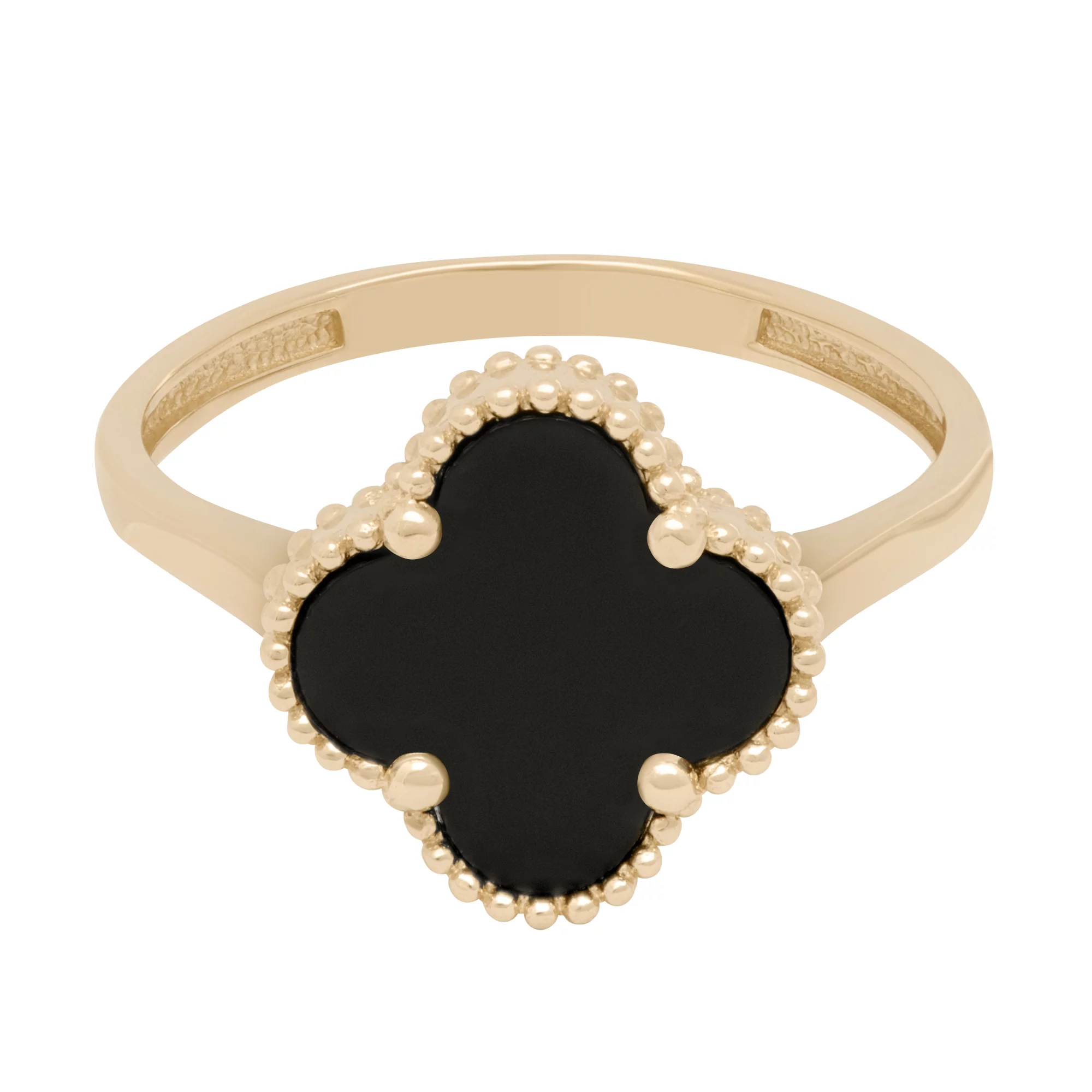 Золотое кольцо "Клевер" с ониксом - 1640057 – изображение 2