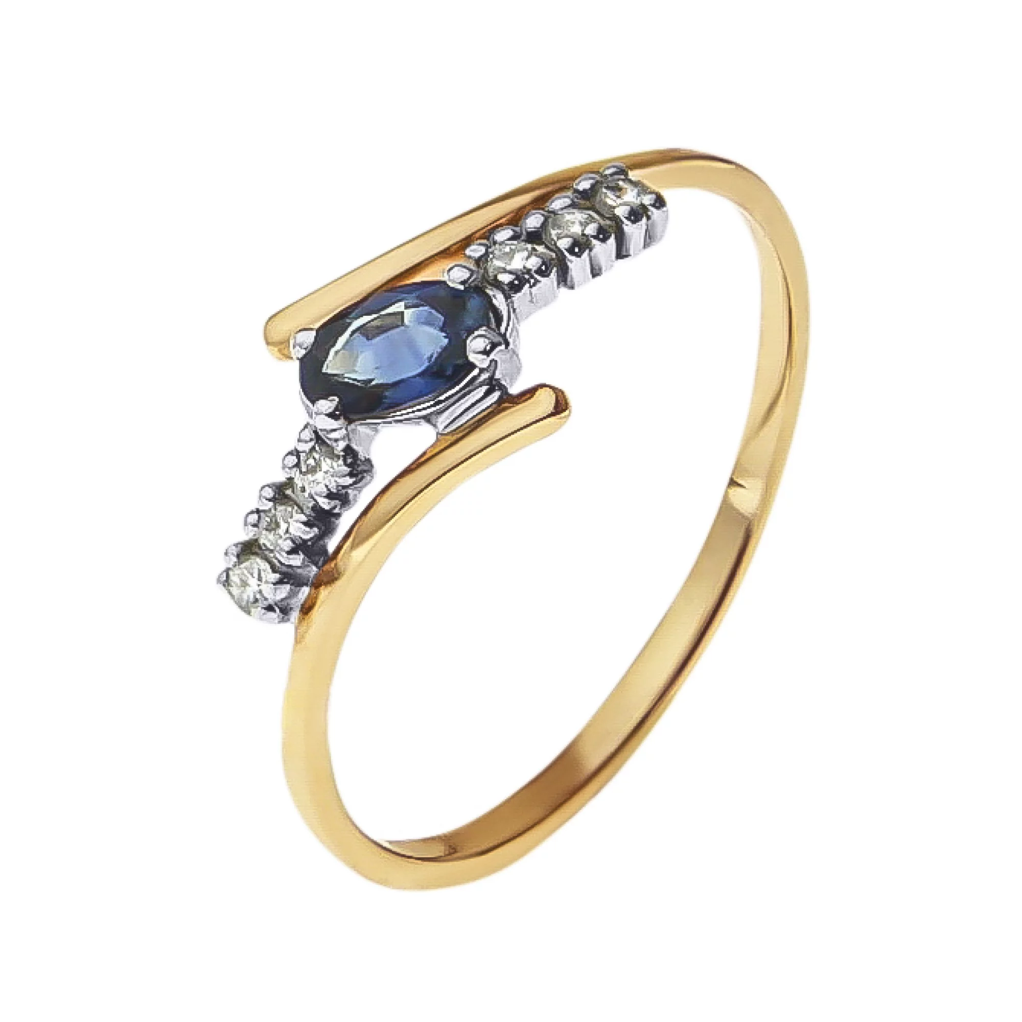 Золотое кольцо с бриллиантами и сапфиром - 474375 – изображение 1