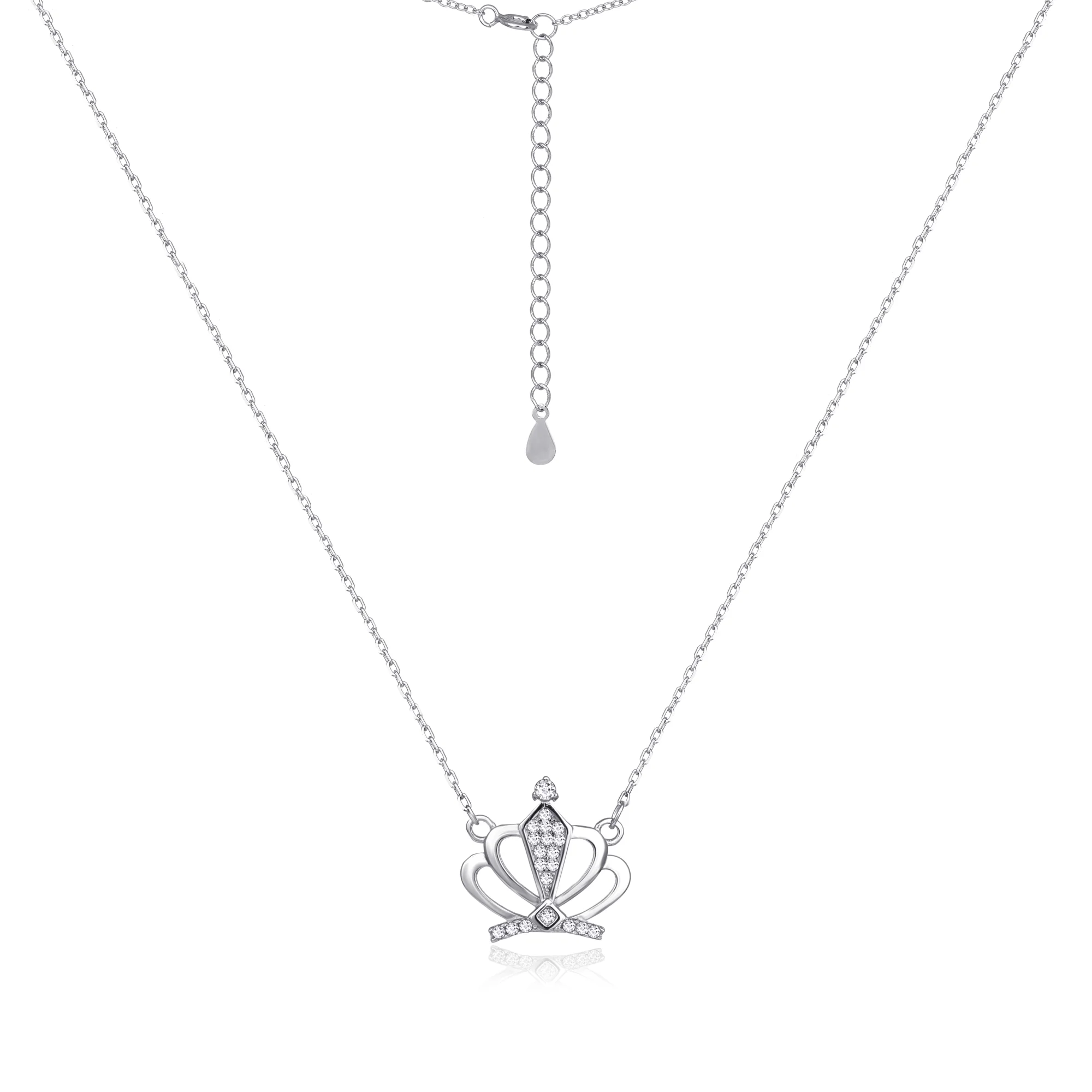 Серебряное колье "Корона" с фианитами плетение якорь - 431344 - 1