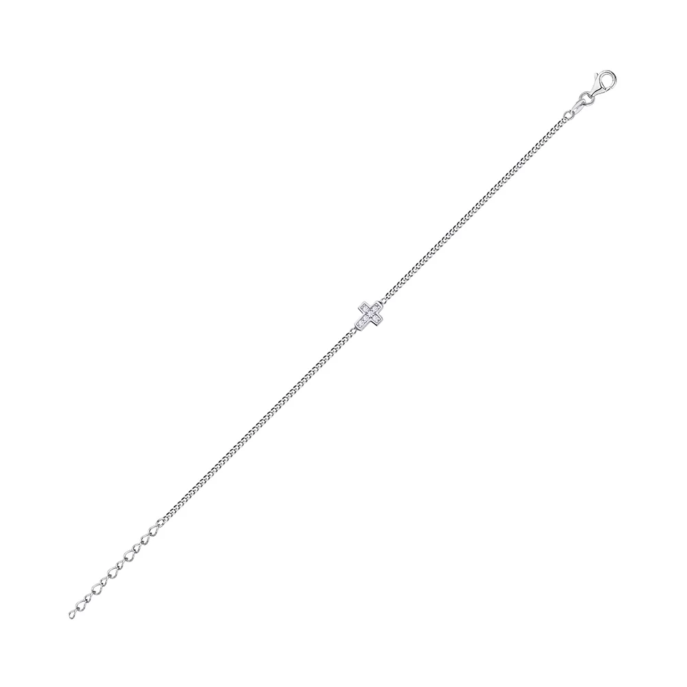 Срібний браслет Хрестик з фіанітом Панцирне плетіння. Артикул 7509/3653: ціна, відгуки, фото – купити в інтернет-магазині AURUM