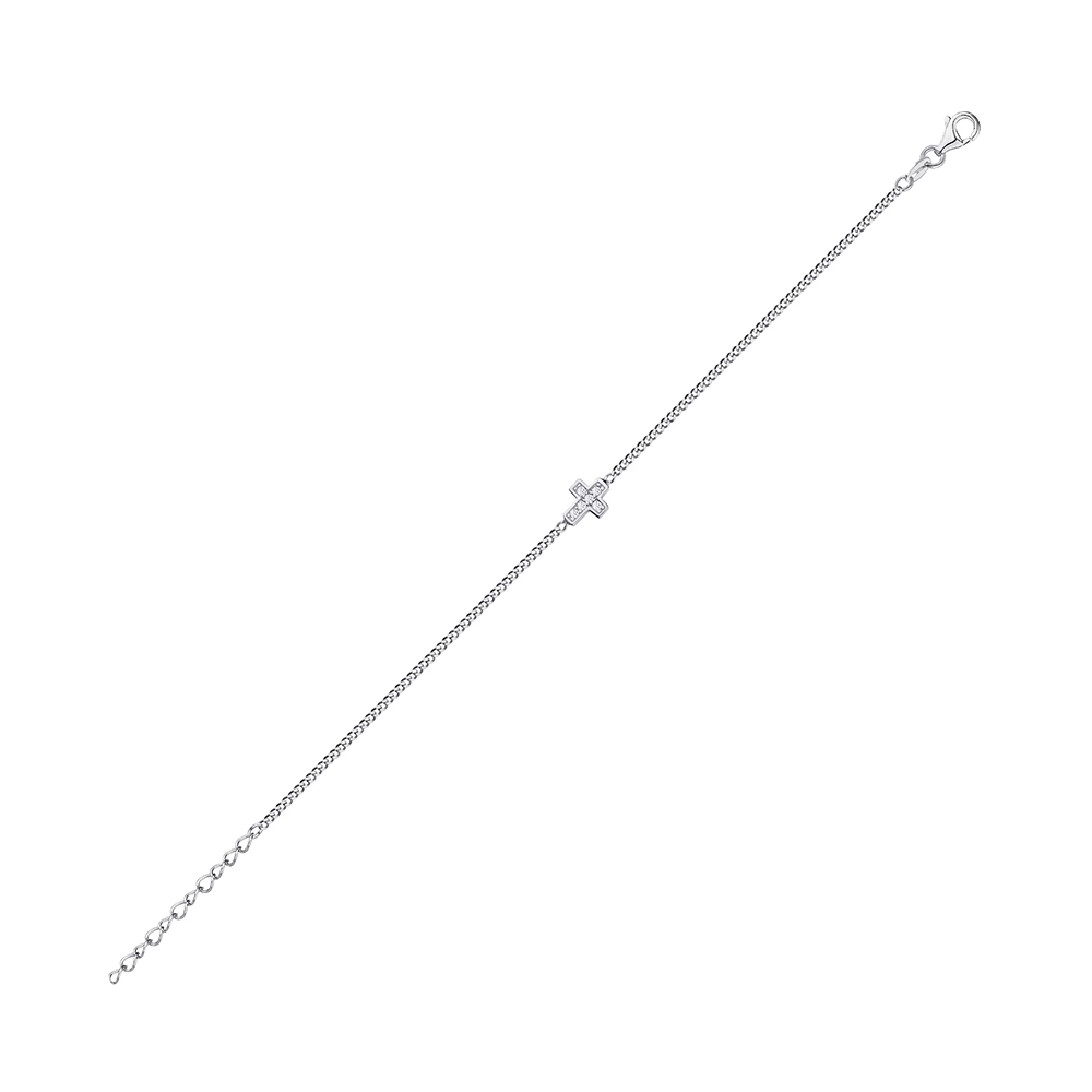 Срібний браслет "Хрестик" з фіанітом панцирне плетіння - 1343396 – зображення 1