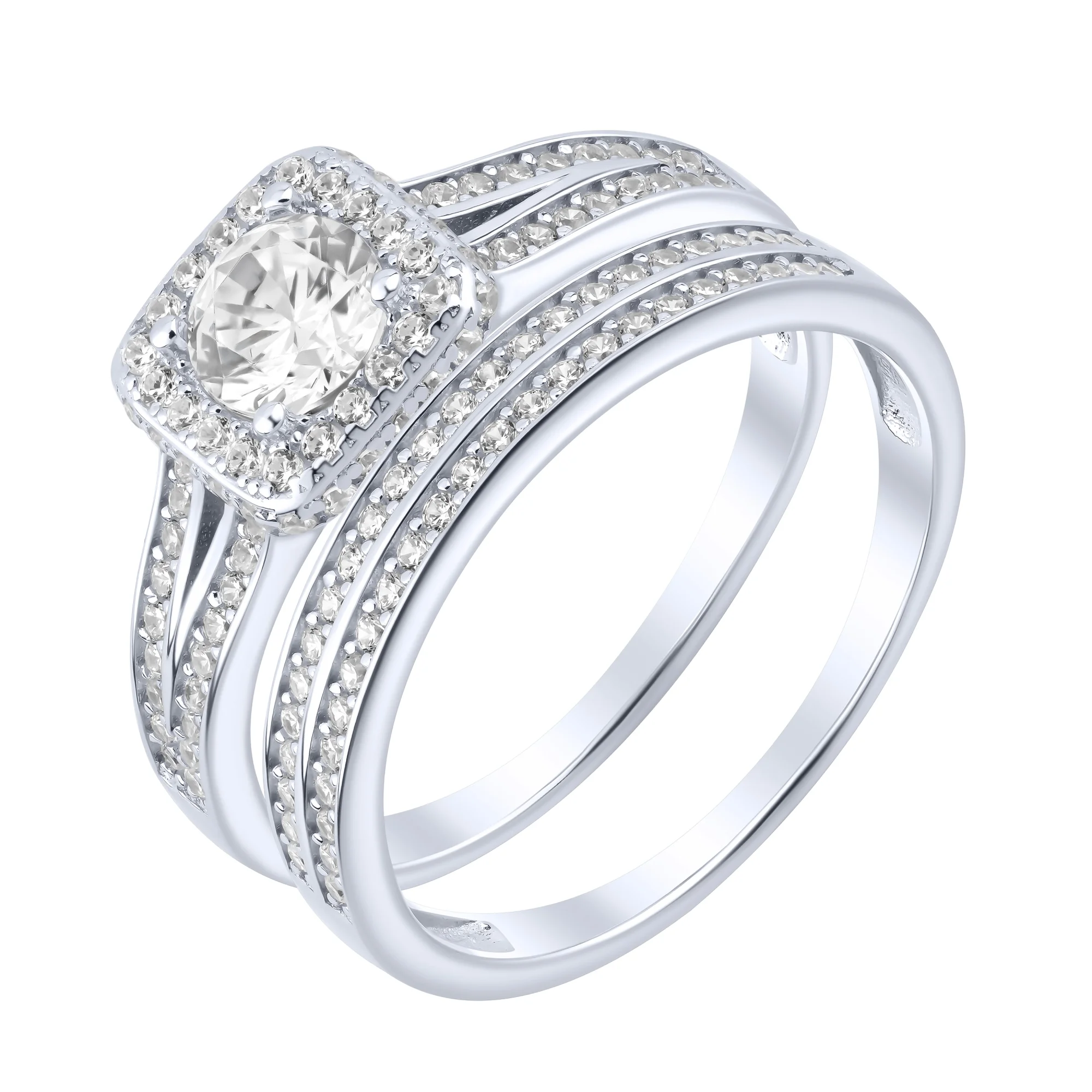 Серебряное двойное кольцо 2 в 1 "Геометрия" с фианитами - 2260727 - 1