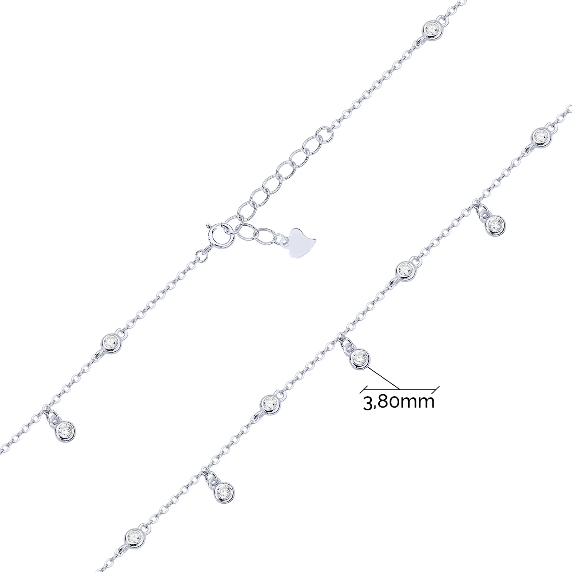 Серебряный браслет с подвесами и фианитами в якорном плетении - 2090455 - 3