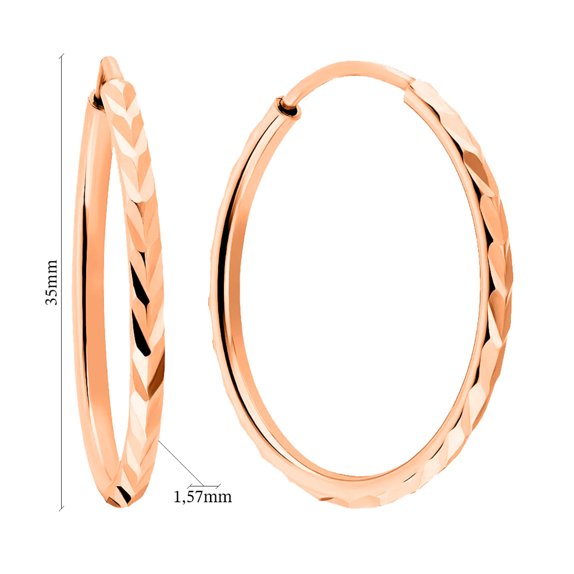 Сережки-кольца из красного золота с алмазной гранью - 1272064 – изображение 2