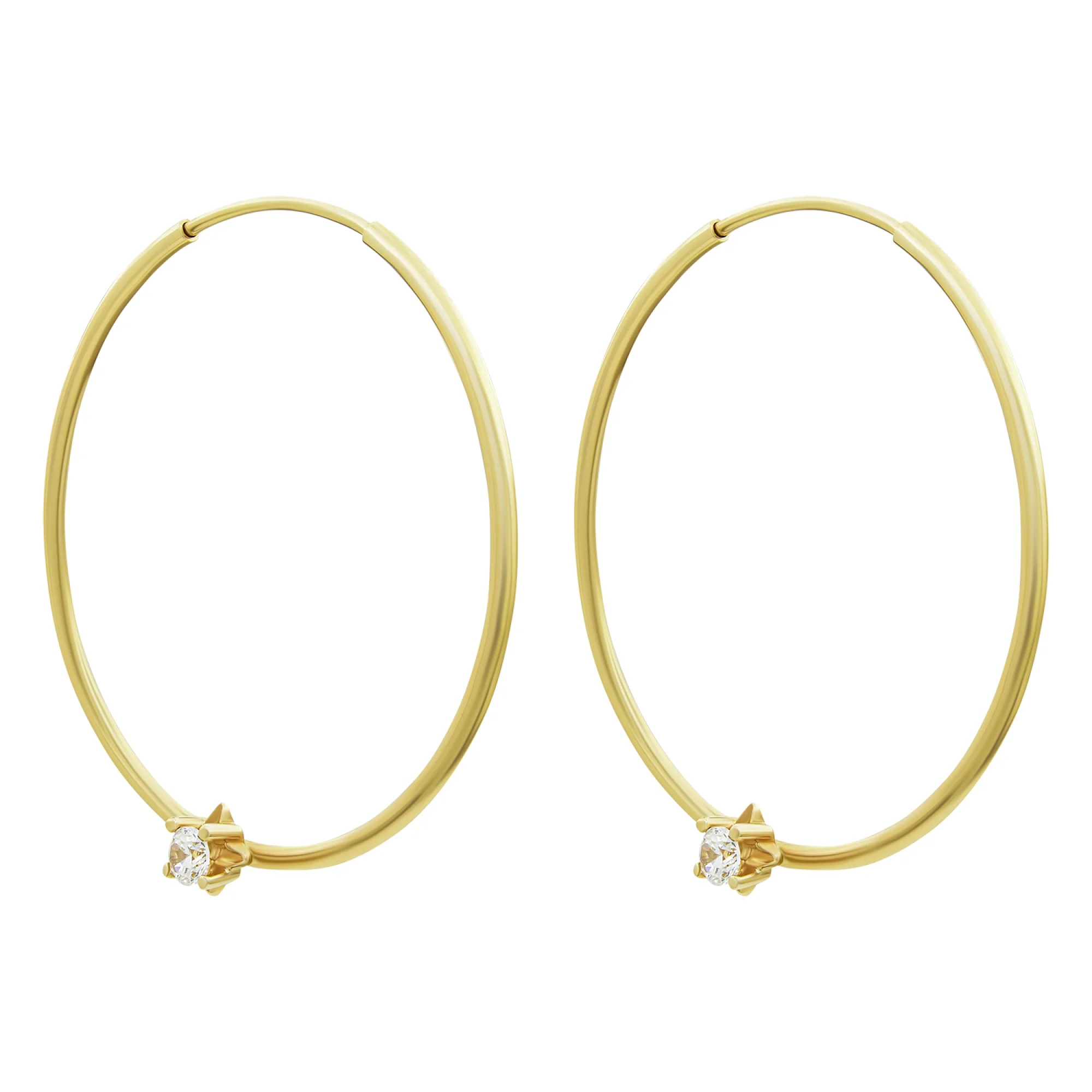 Сережки-кольца из красного золота с фианитом - 844803 - 1