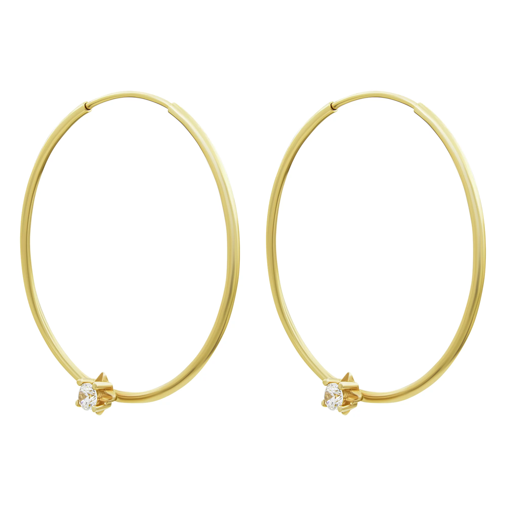 Сережки-кольца из красного золота с фианитом - 844803 – изображение 1