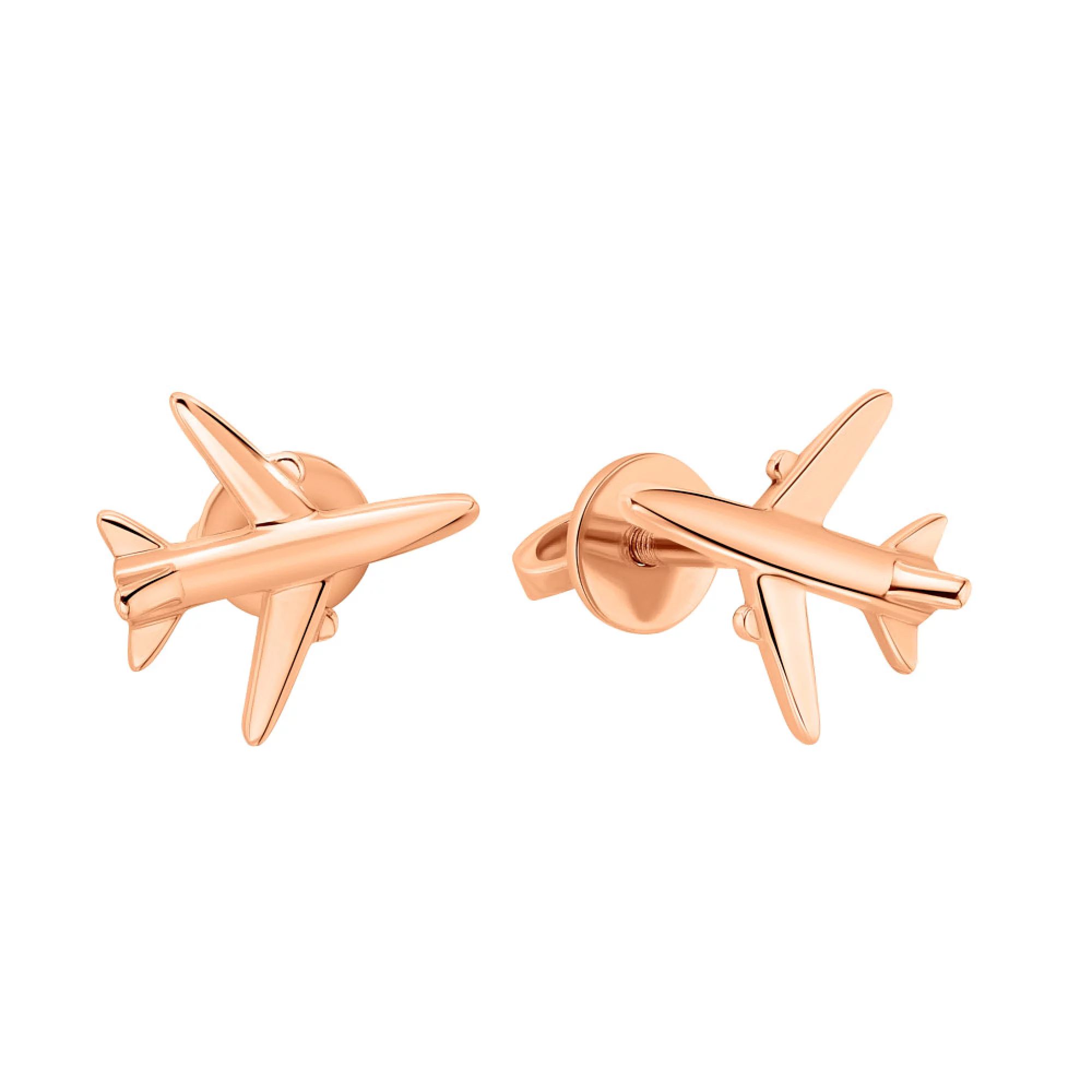 Сережки-гвоздики самолёт "Мрія" из красного золота - 1302320 – изображение 1
