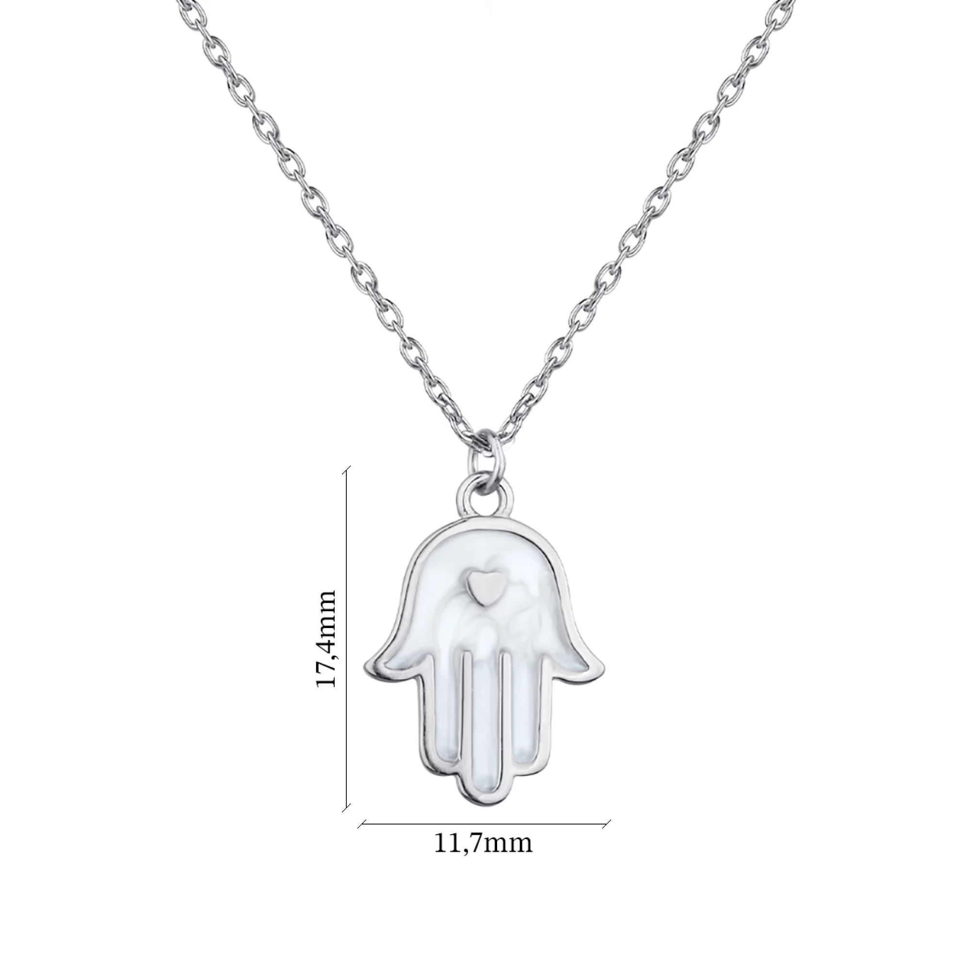 Ланцюжок із підвіскою зі срібла з перламутром "Хамса" з якірним плетінням - 1279465 – зображення 2