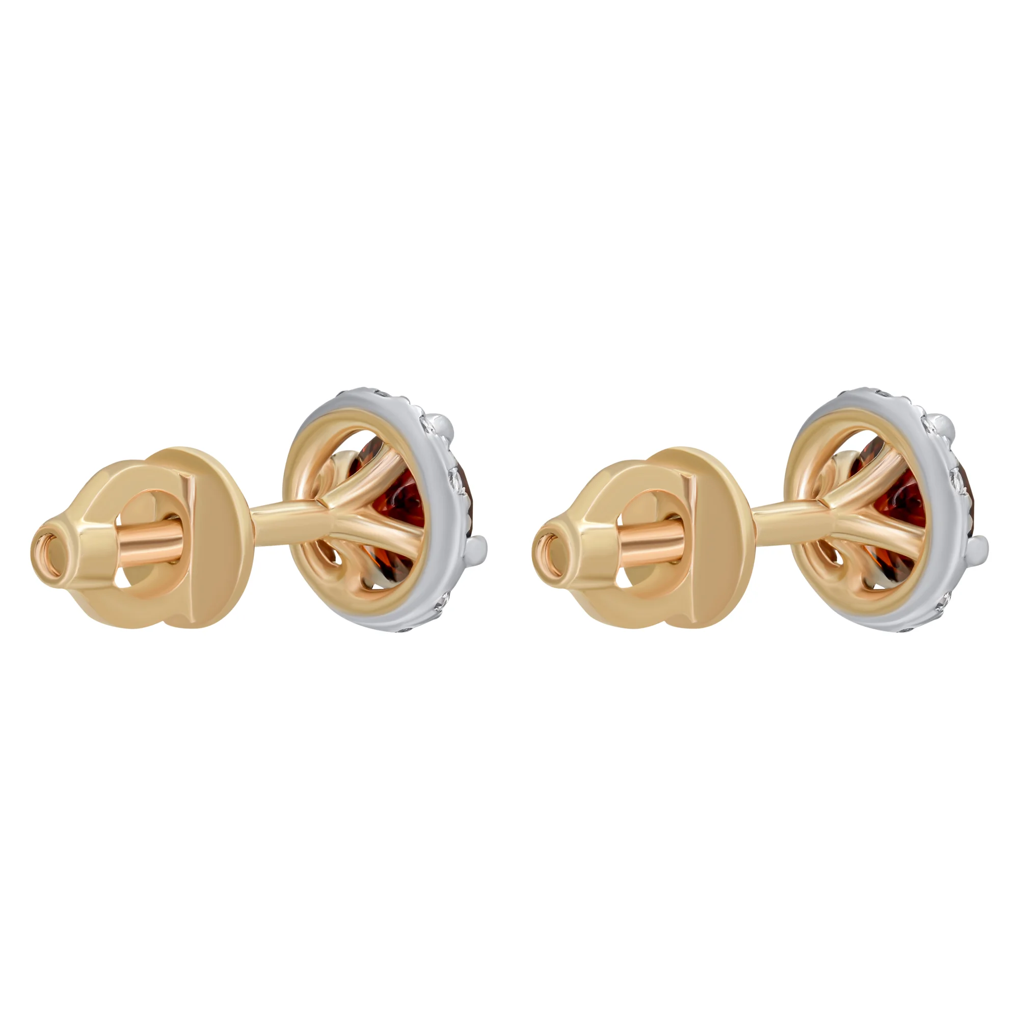 Сережки-гвоздики из красного золота с фианитом - 885010 - 2