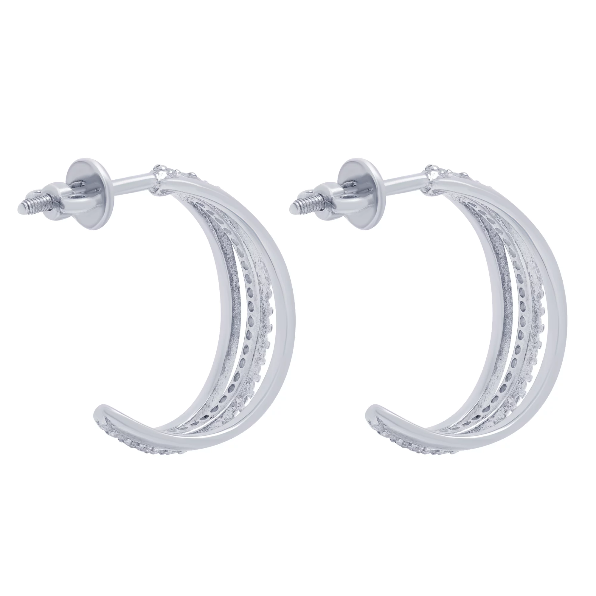 Сережки-гвоздики зі срібла з доріжкою фіанітів - 1664129 – зображення 2