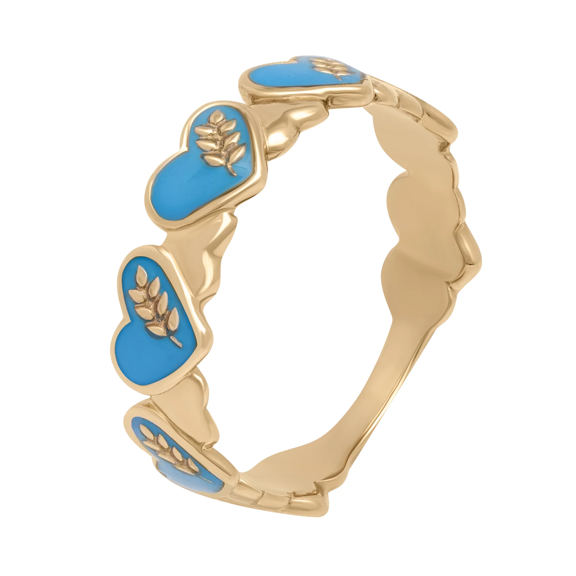 Патриотическое кольцо с сердечками из красного золота с эмалью - 1688857 – изображение 1
