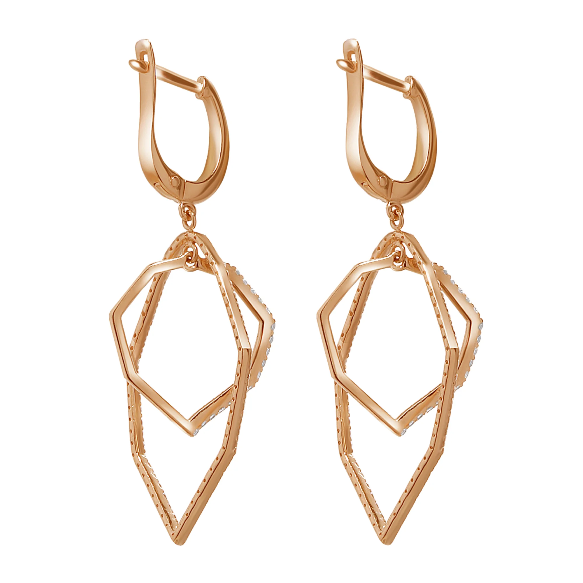Сережки из красного золота с подвесками с фианитами - 968627 - 2