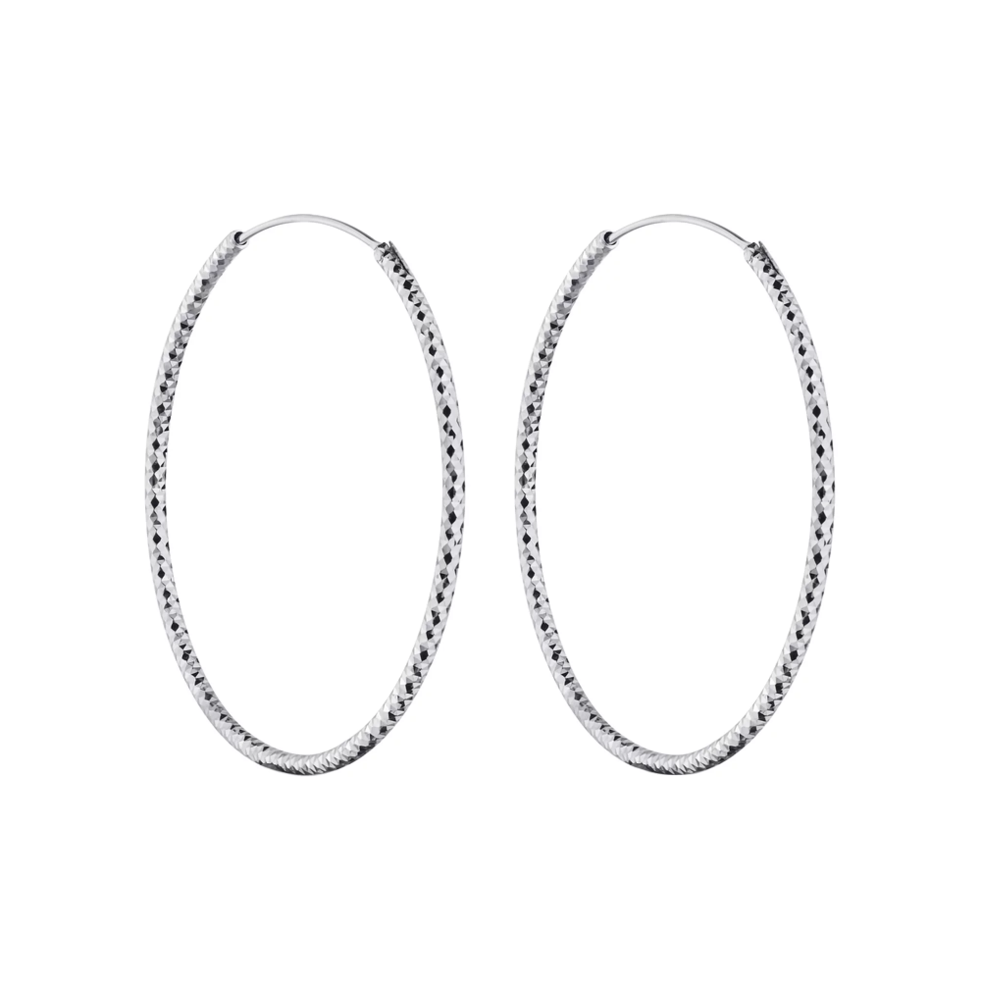 Серебряные серьги-кольца с алмазной гранью - 1516598 - 1
