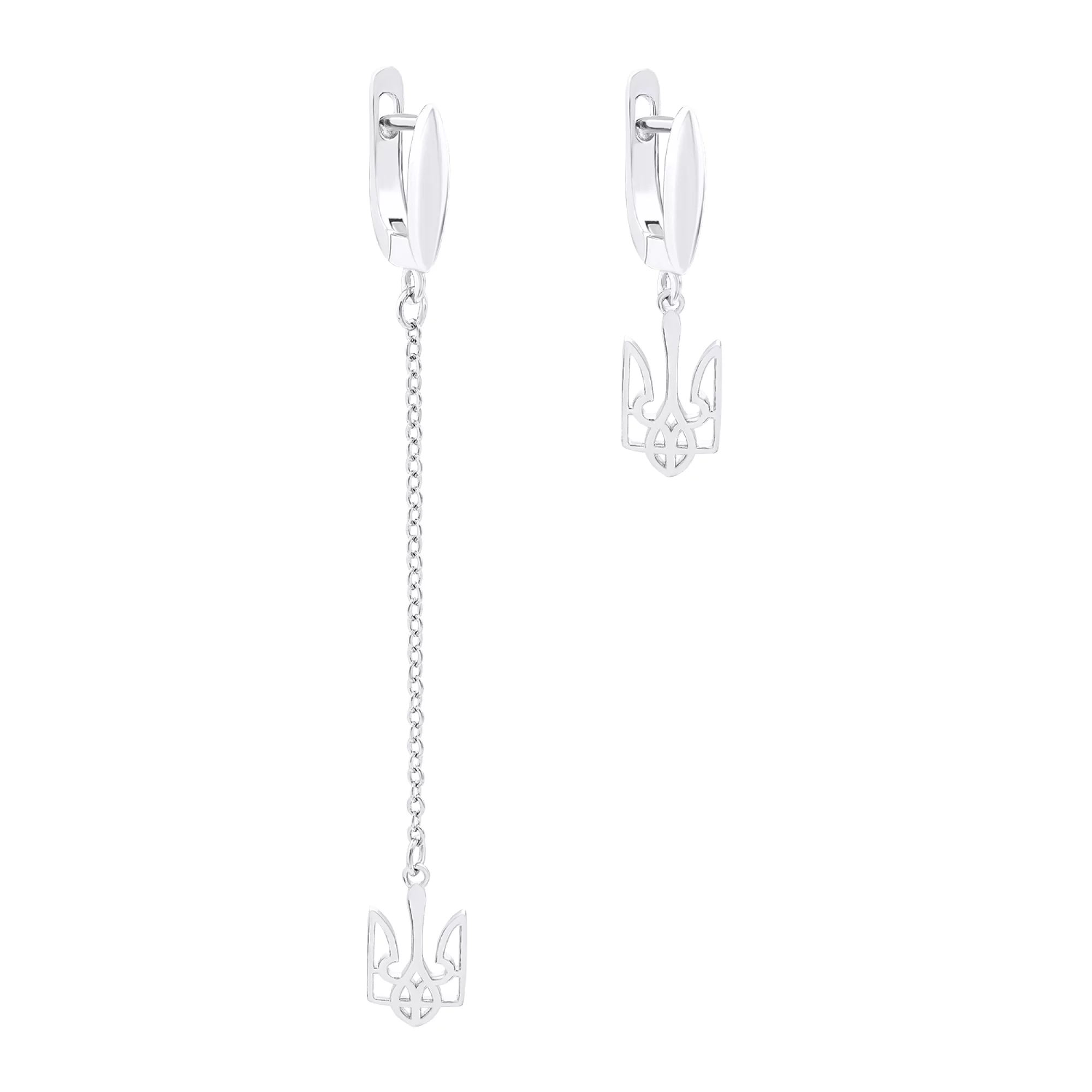 Срібні сережки з підвісами "Герб України"-тризуб - 1520780 – зображення 1