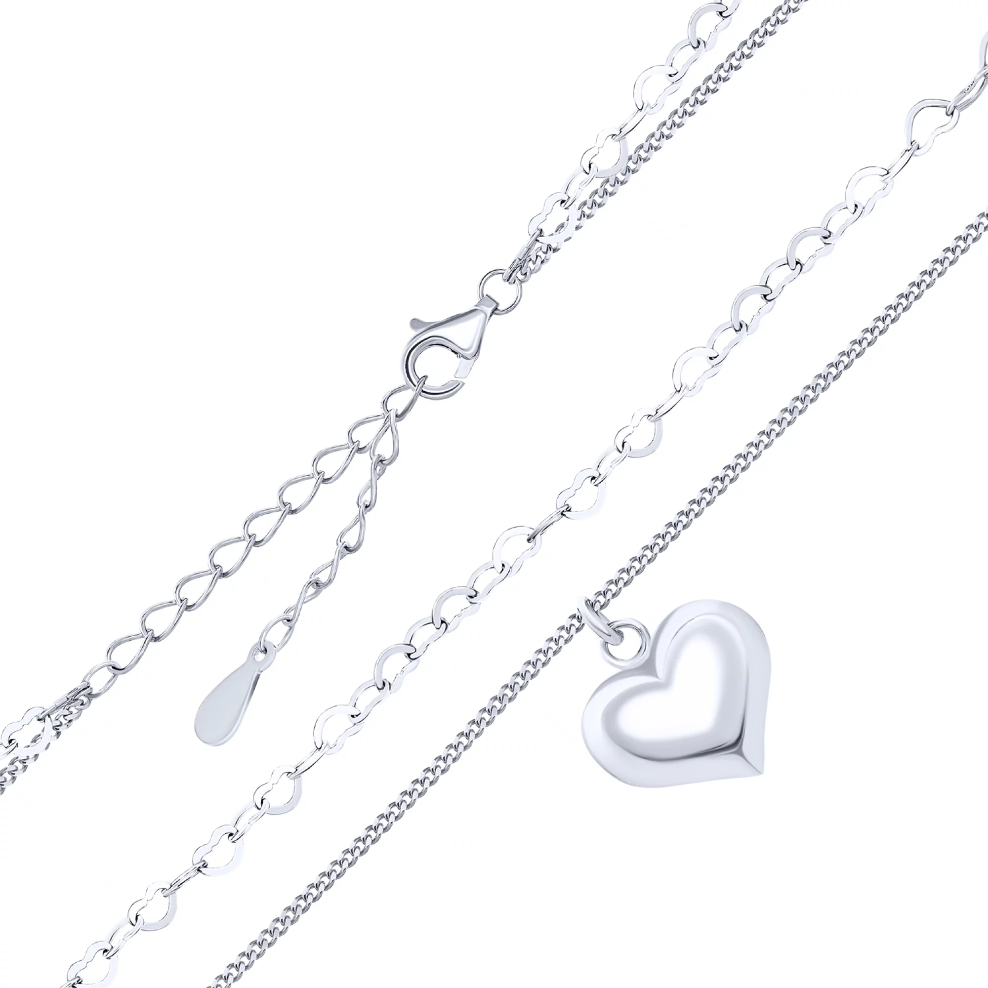 Срібне подвійне кольє з підвіскою "Серце" плетіння фантазія - 1592845 – зображення 2