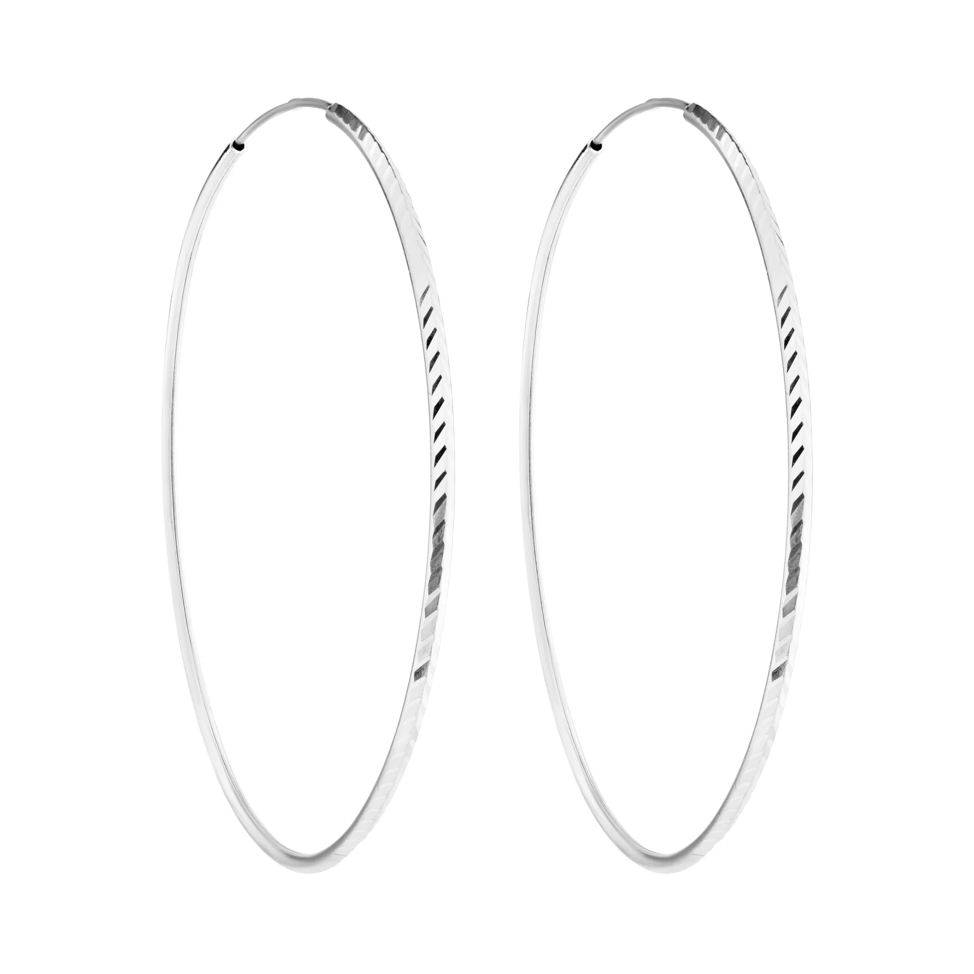 Сережки-кільця з білого золота з алмазною гранню  - 2258054 - 1