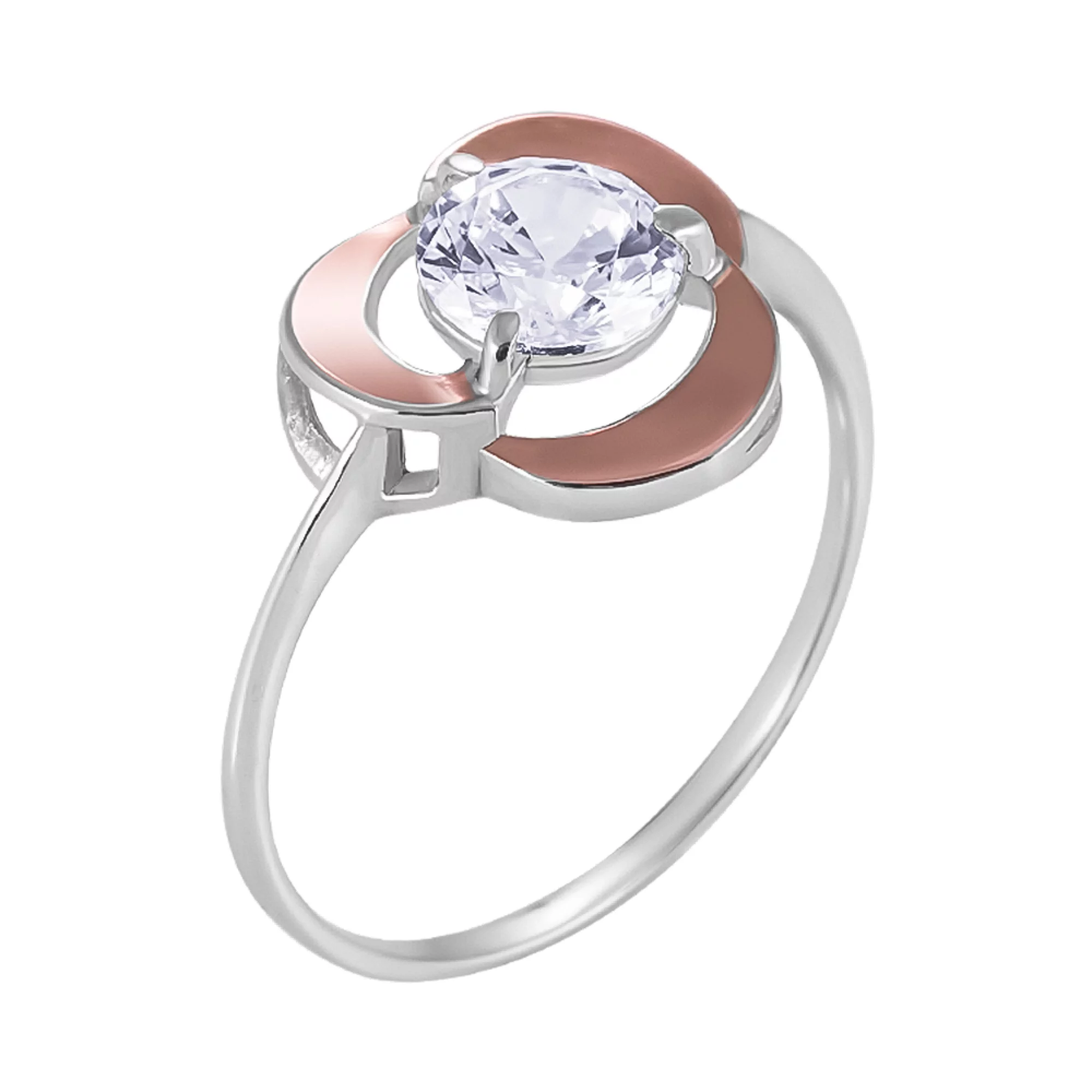 Серебряное кольцо с позолотой и фианитом - 969229 – изображение 1