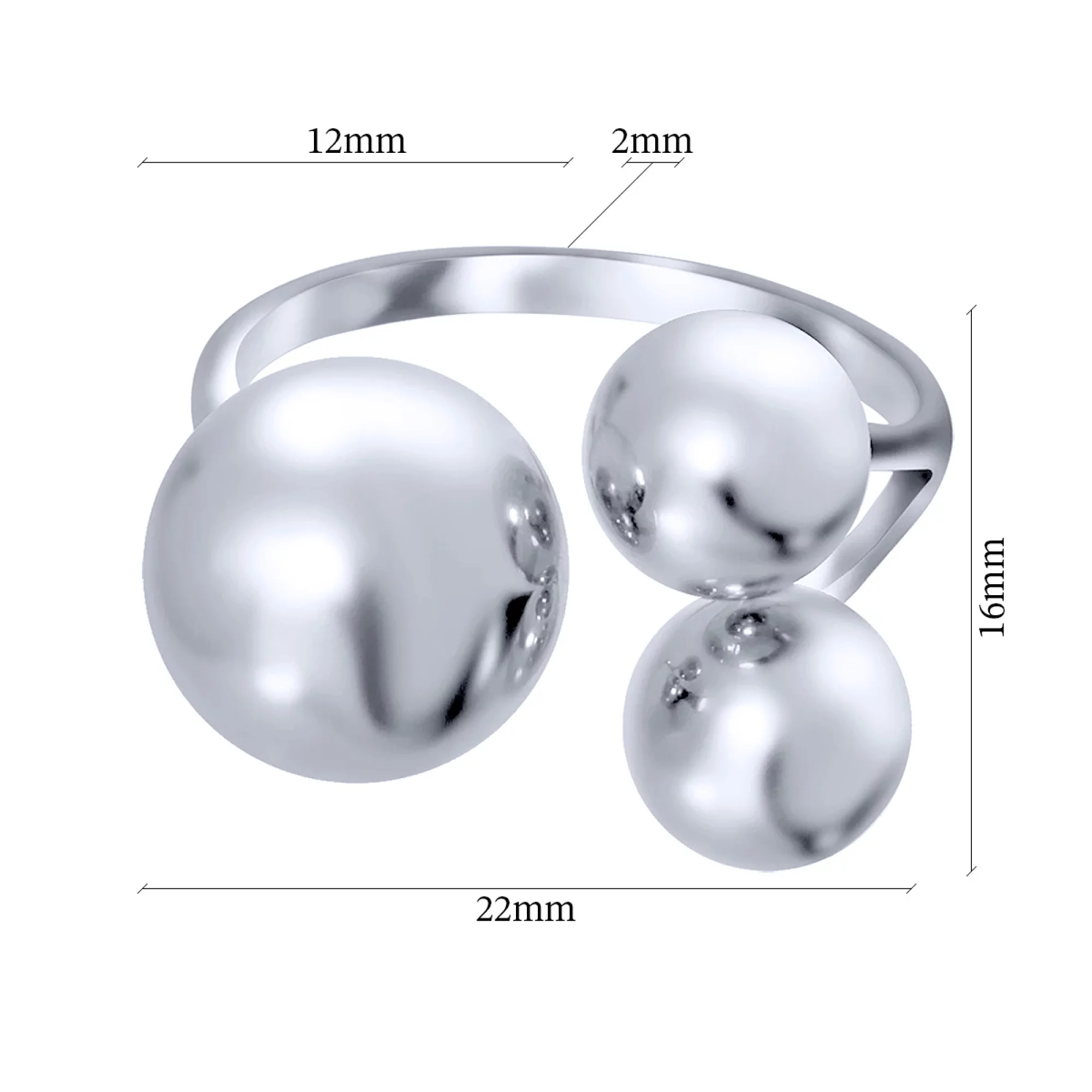 Широка срібна каблучка з кулями - 1606433 – зображення 2