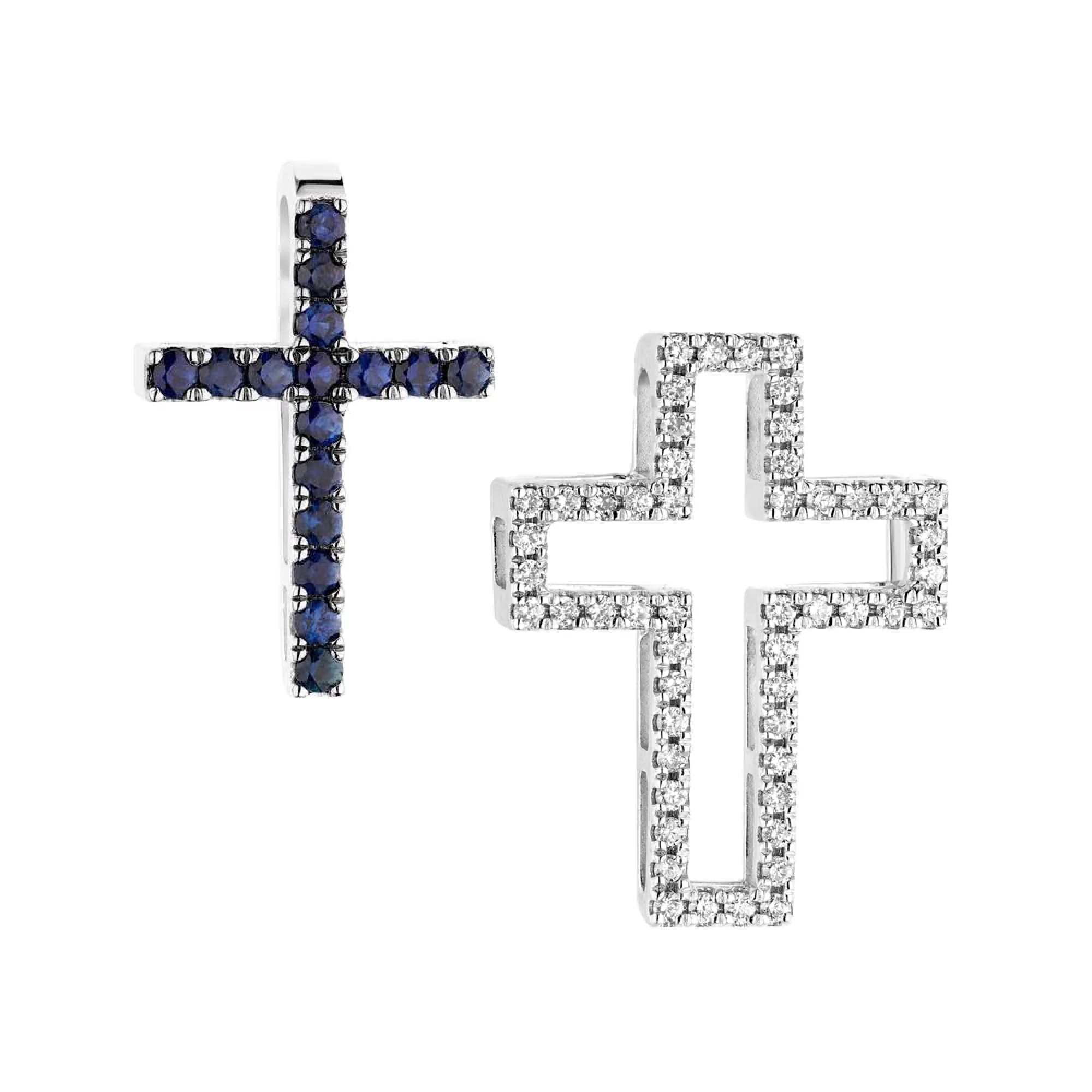 Золотой двойной крестик с бриллиантами и сапфирами - 1629853 – изображение 2