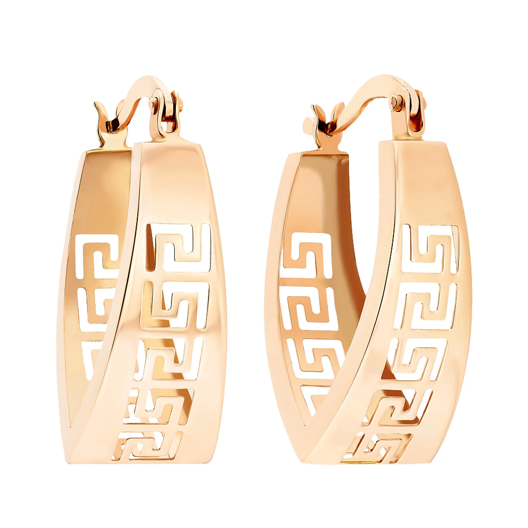 Сережки-кольца из красного золота с орнаментом - 603497 – изображение 1