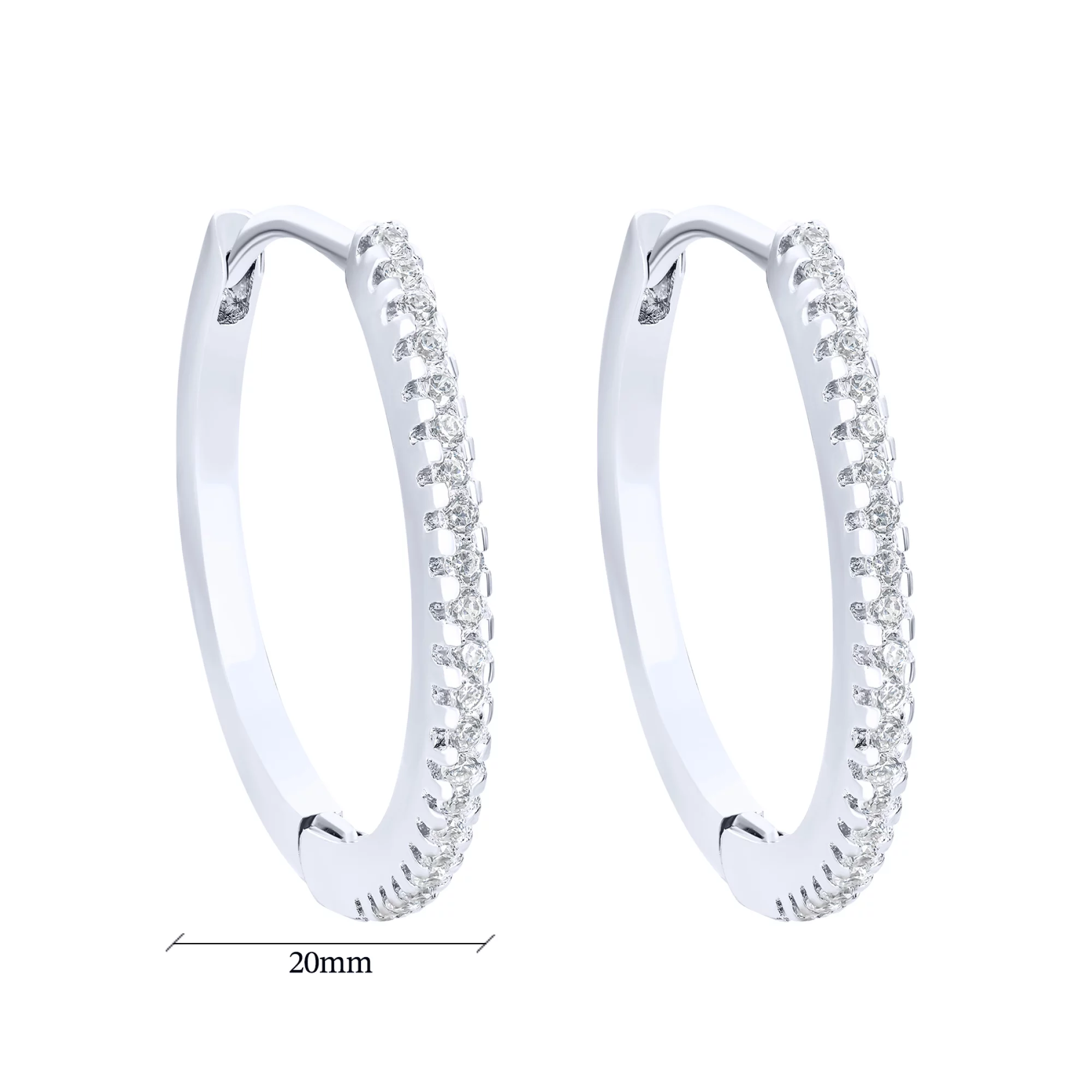 Серебряные серьги-кольца с дорожкой фианитов - 1626325 – изображение 3