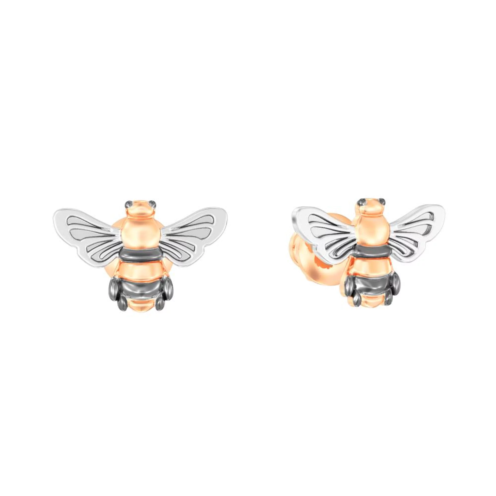 Сережки-гвоздики з комбінованого золота "Бджілки" - 964082 – зображення 1