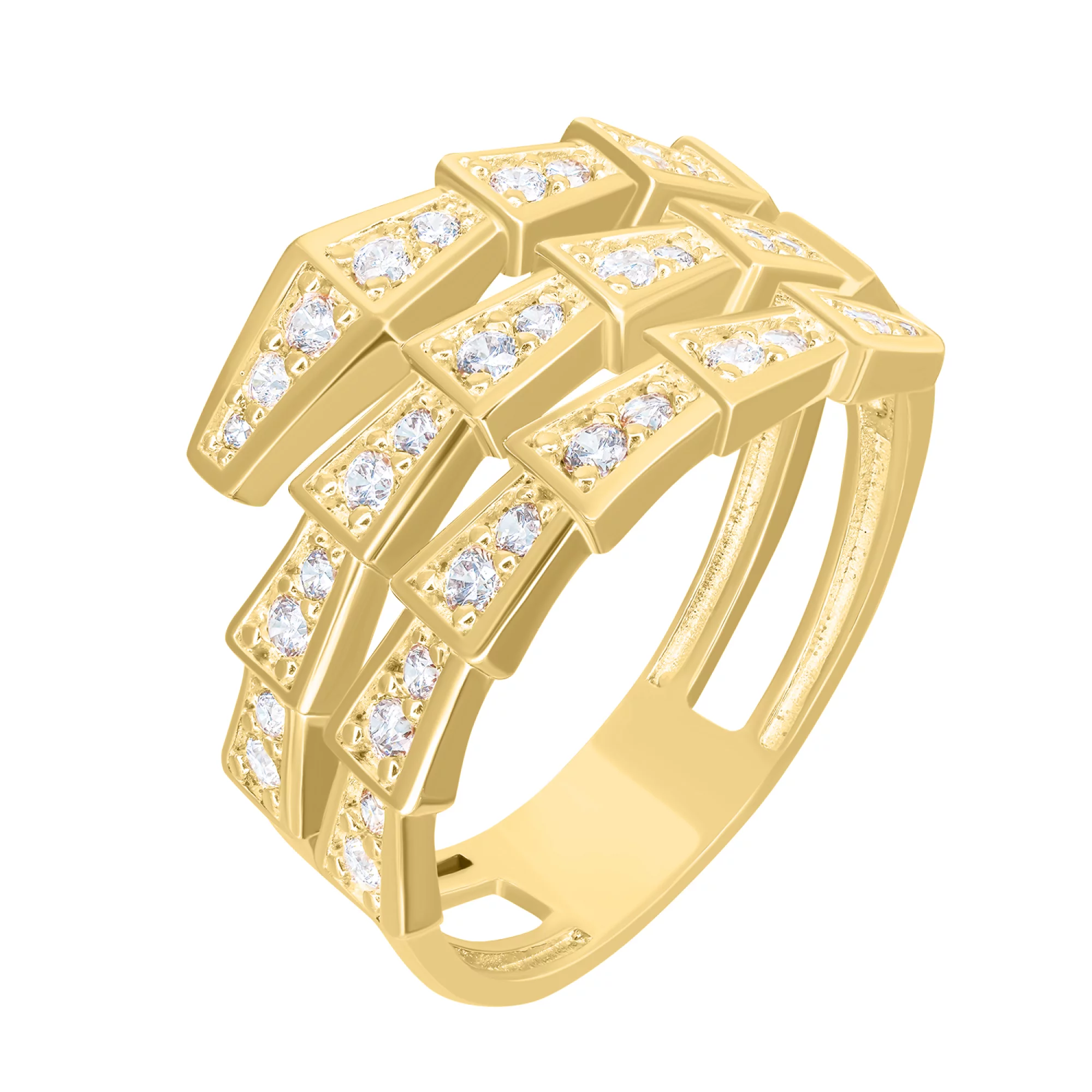 Золотое двойное кольцо в змеином стиле с фианитами - 1575031 – изображение 1