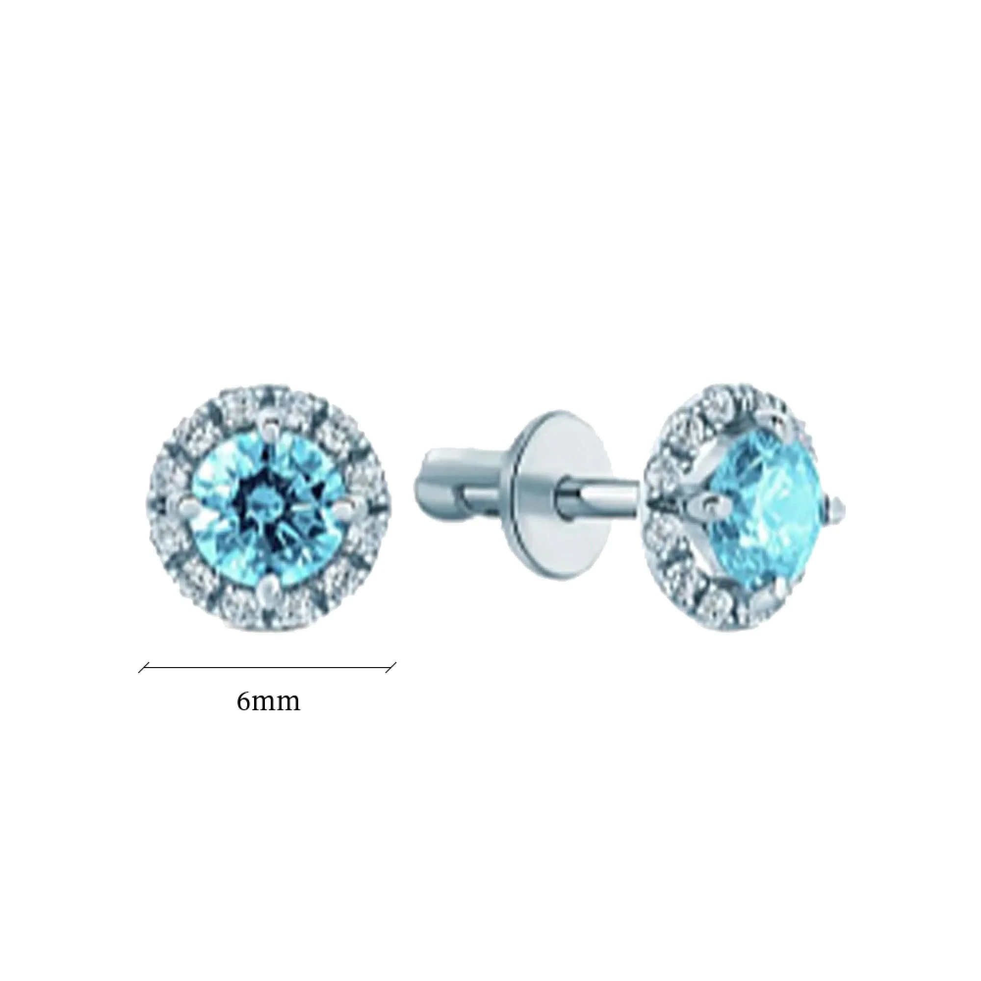 Сережки-гвоздики из белого золота с фианитом - 406698 - 2