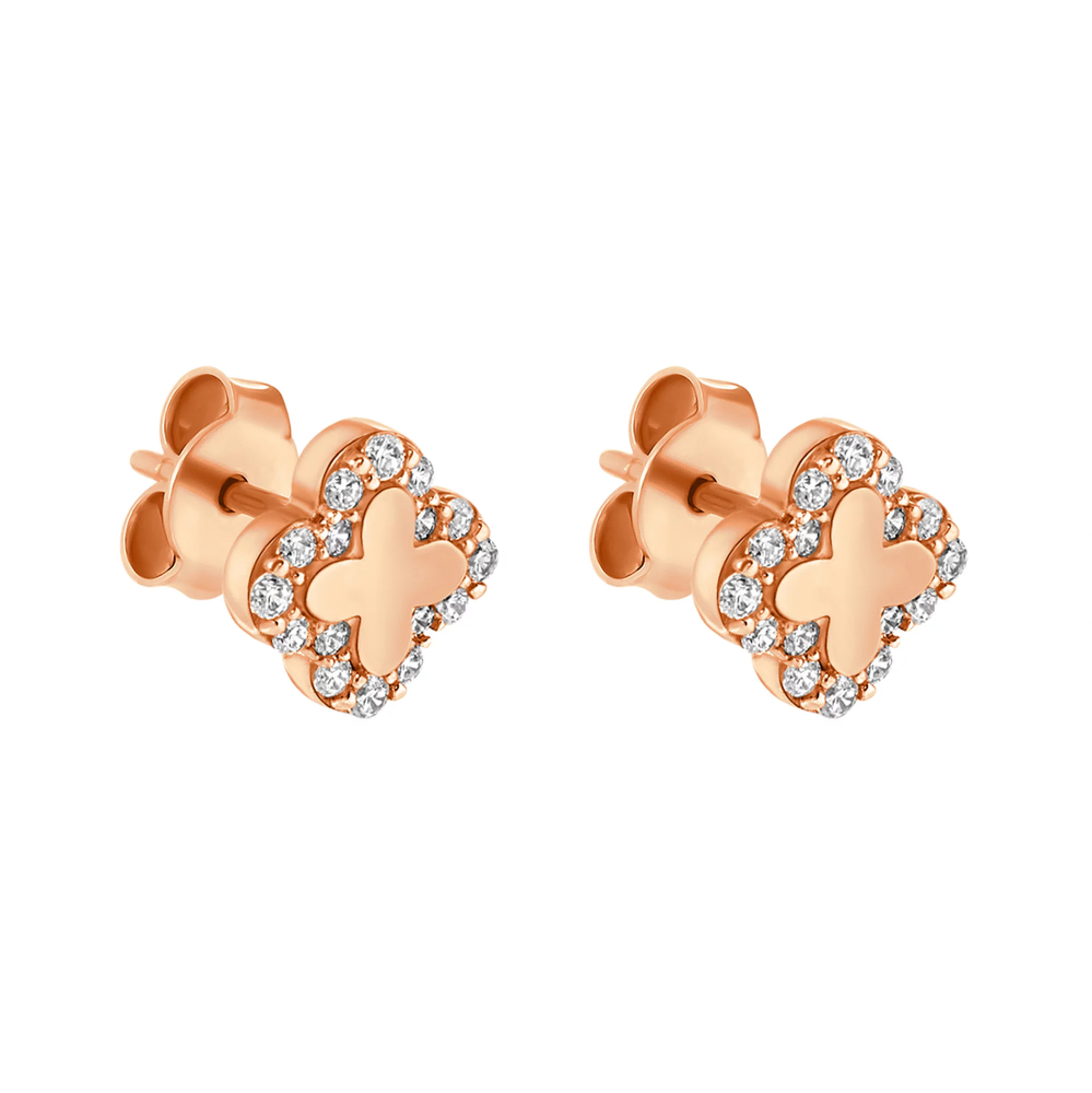 Сережки-гвоздики из красного золота с фианитом Клевер - 1095069 – изображение 1