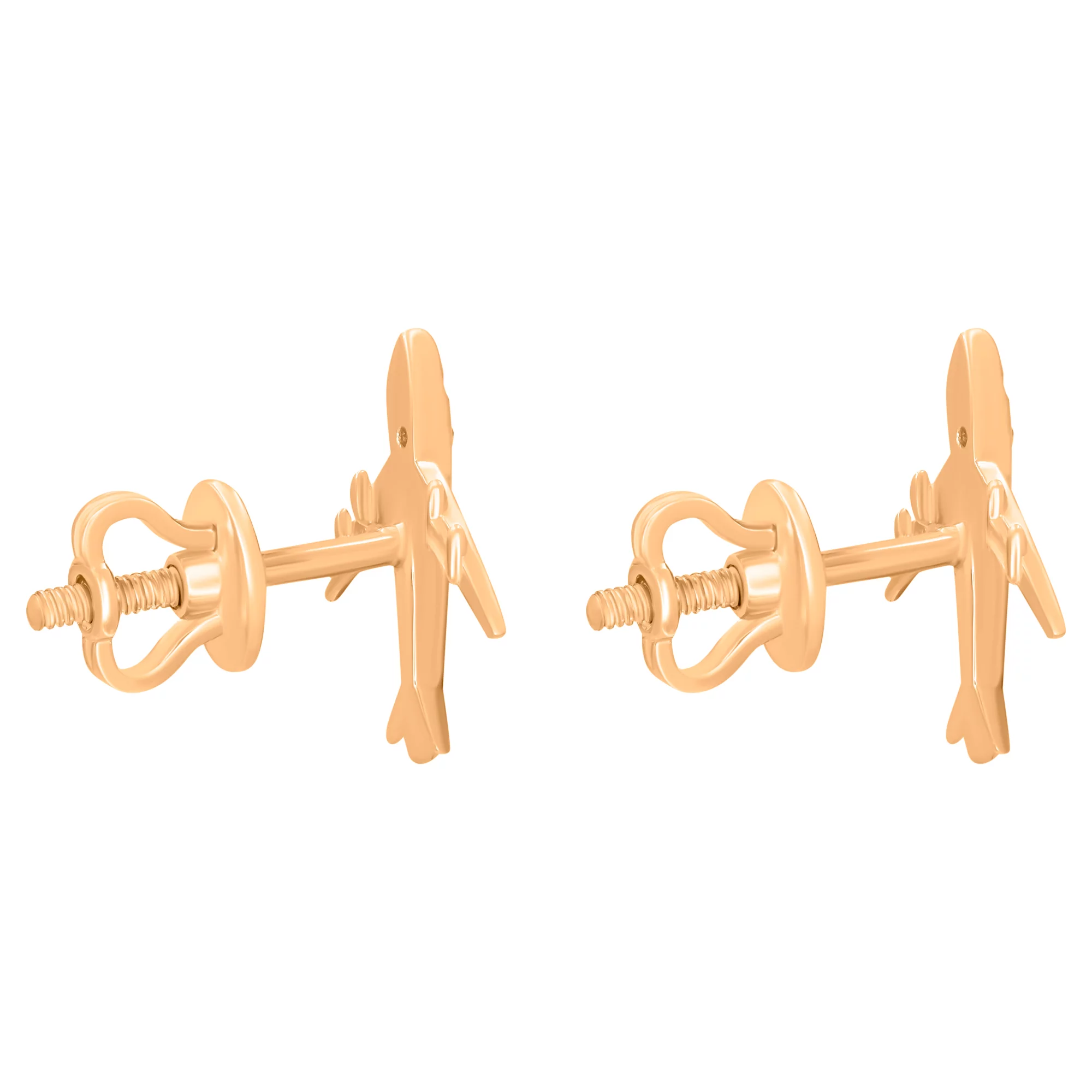 Сережки-гвоздики з червоного золота с фіанітом літак "Мрія" - 896343 – зображення 2