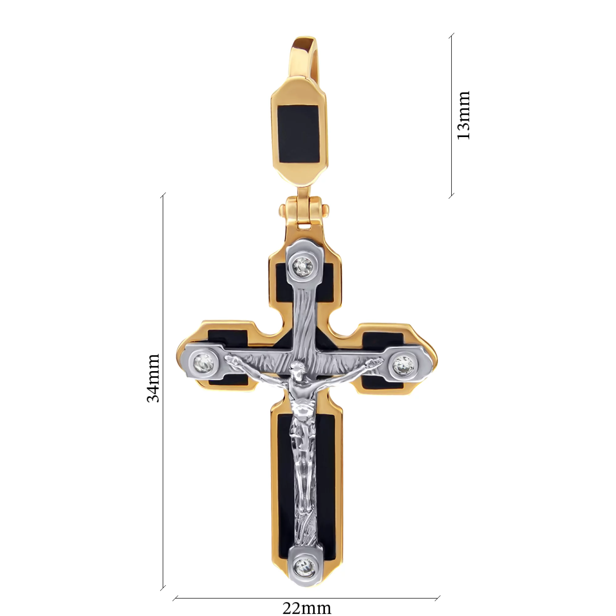 Хрестик з комбінованого золота с емаллю і цирконієм - 392556 – зображення 2