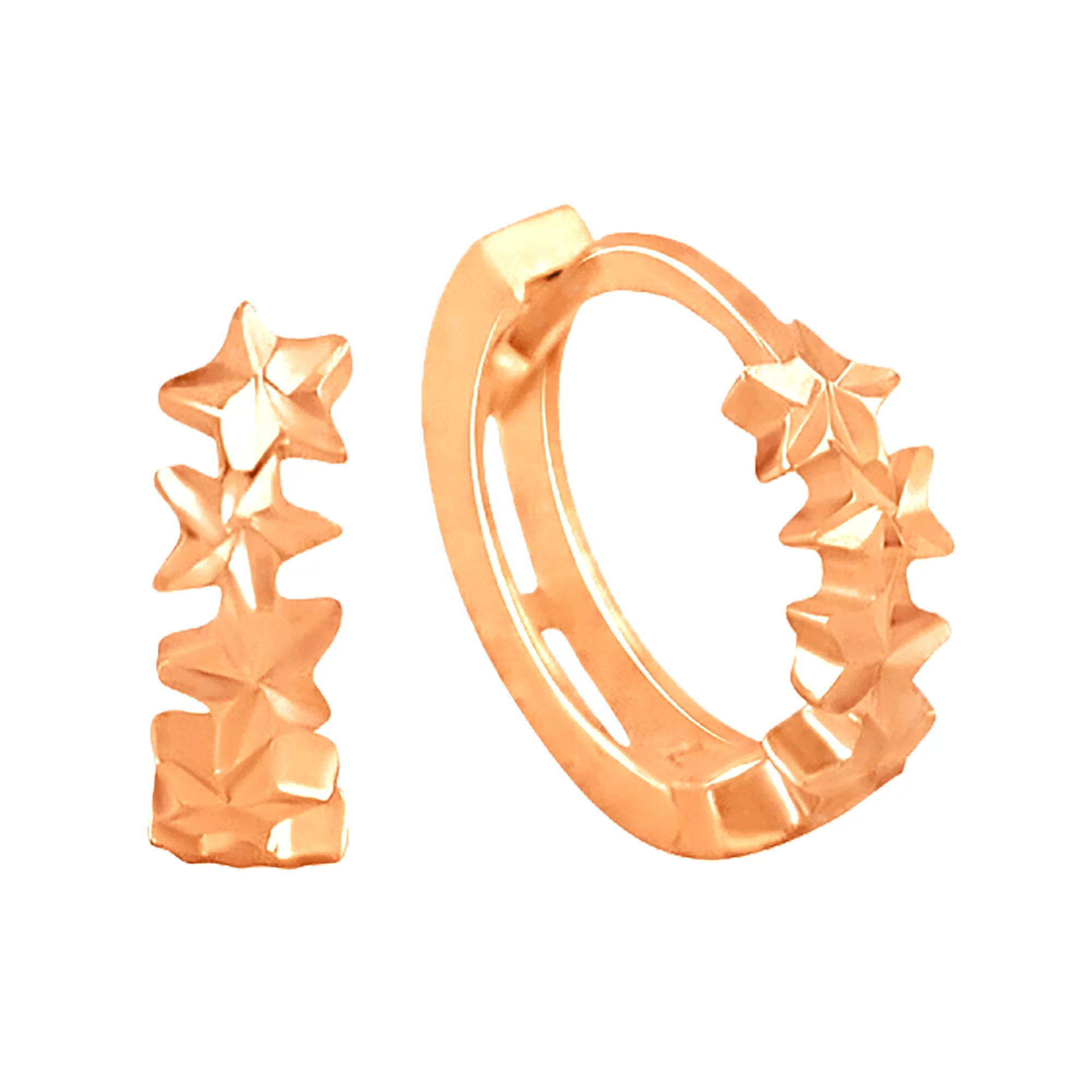 Сережки-кольца из красного золота "Звездочки" - 960292 – изображение 1