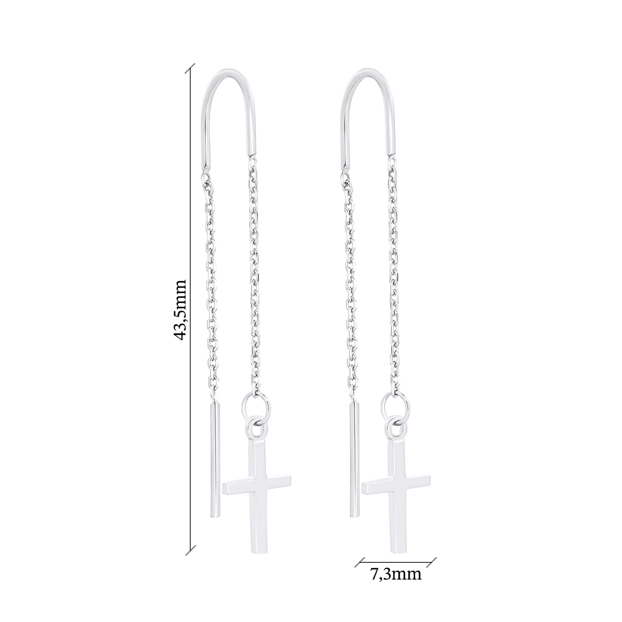 Серебряные серьги-протяжки с подвесами "Крестик" - 1545855 – изображение 2