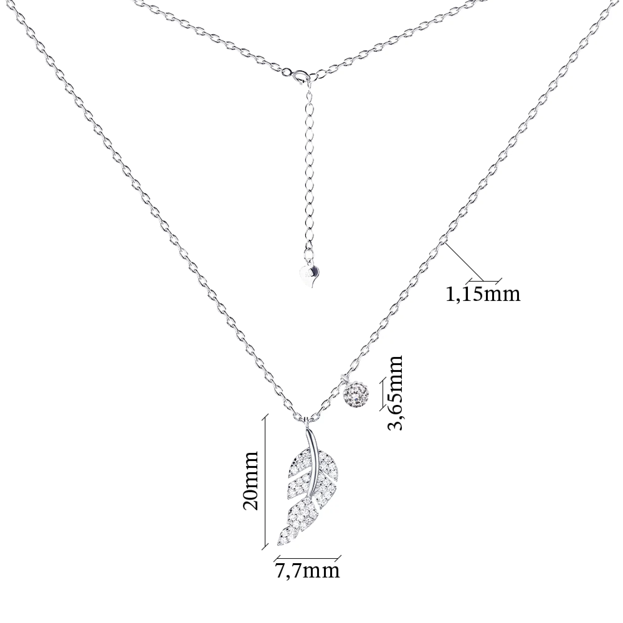 Цепочка с подвеской Листочек из серебра с фианитами Якорное плетение - 431300 – изображение 2