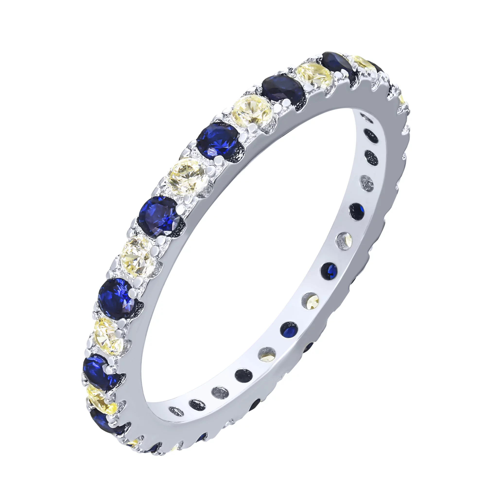 Серебряное кольцо с дорожкой цветных фианитов - 1679359 – изображение 1