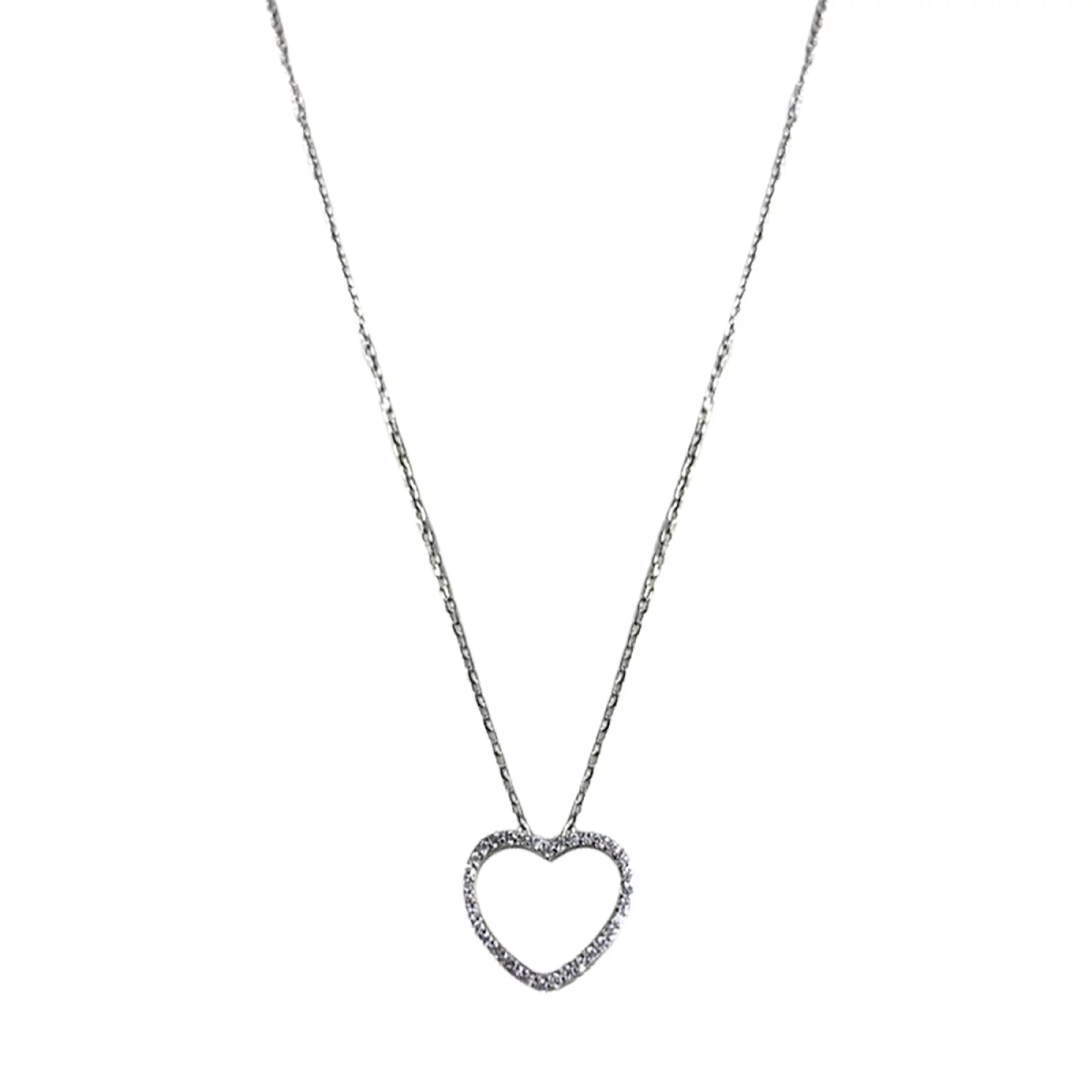 Колье серебряное с фианитом "Сердце" якорное плетение - 970791 – изображение 1