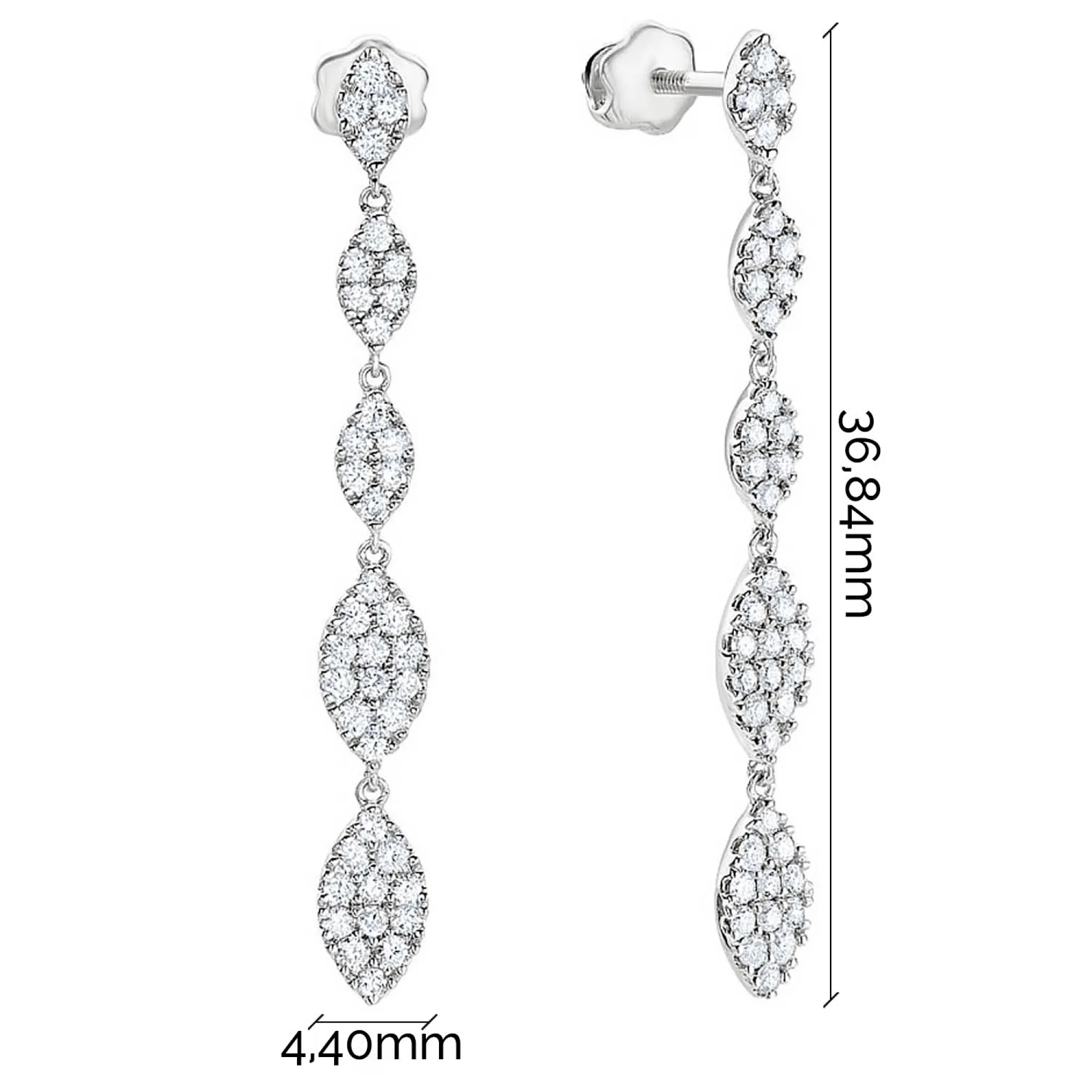 Серьги-гвоздики с подвесами и бриллиантами в белом золоте - 1698097 - 5