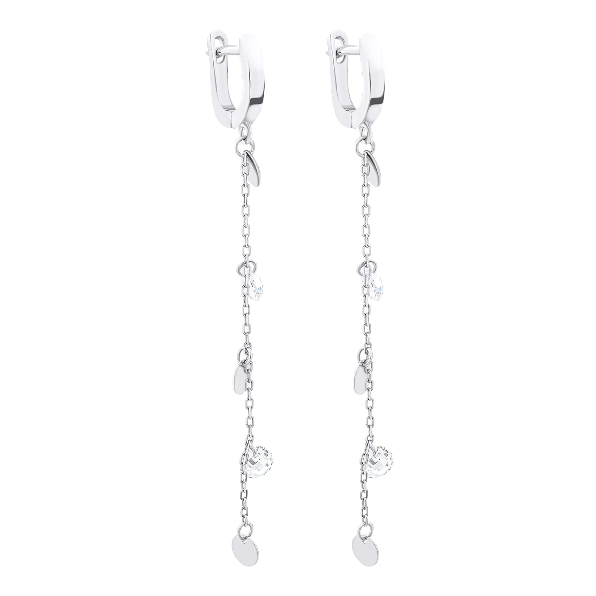 Срібні сережки з підвісками "Монетки" та фіаніти - 1520954 – зображення 1
