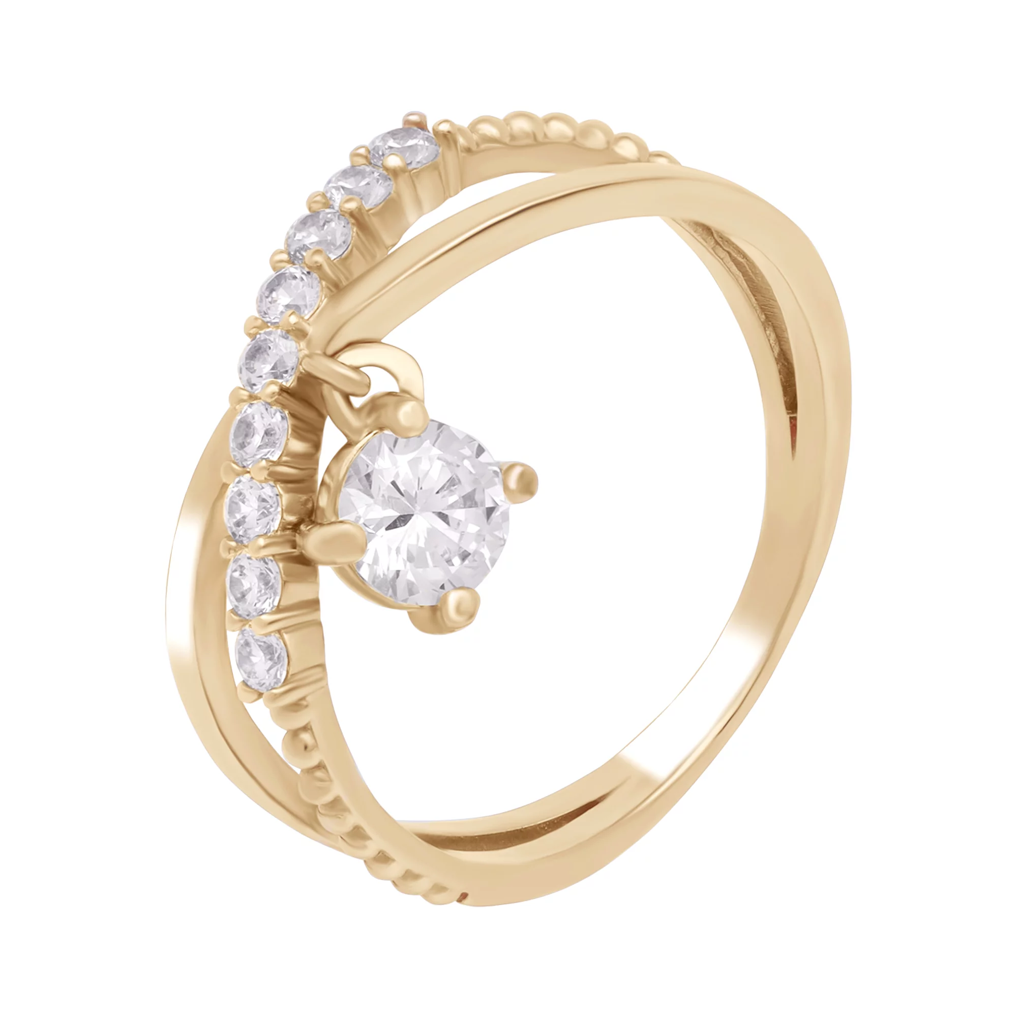 Двойное кольцо из красного золота с фианитами - 1730463 – изображение 1