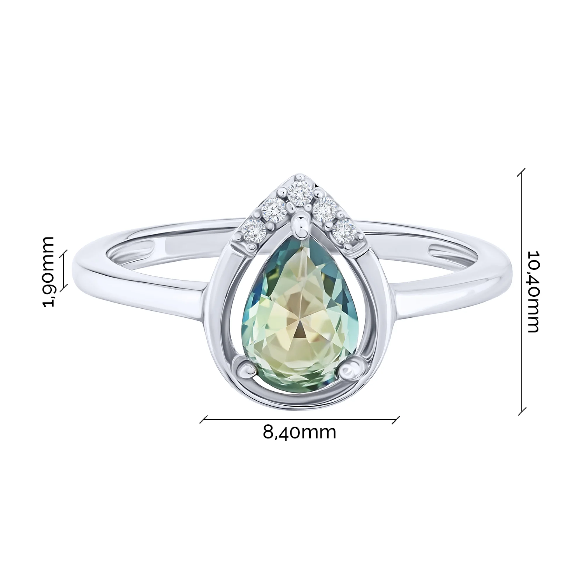 Серебряное кольцо с топазом мистик и фианитами - 2167042 - 3