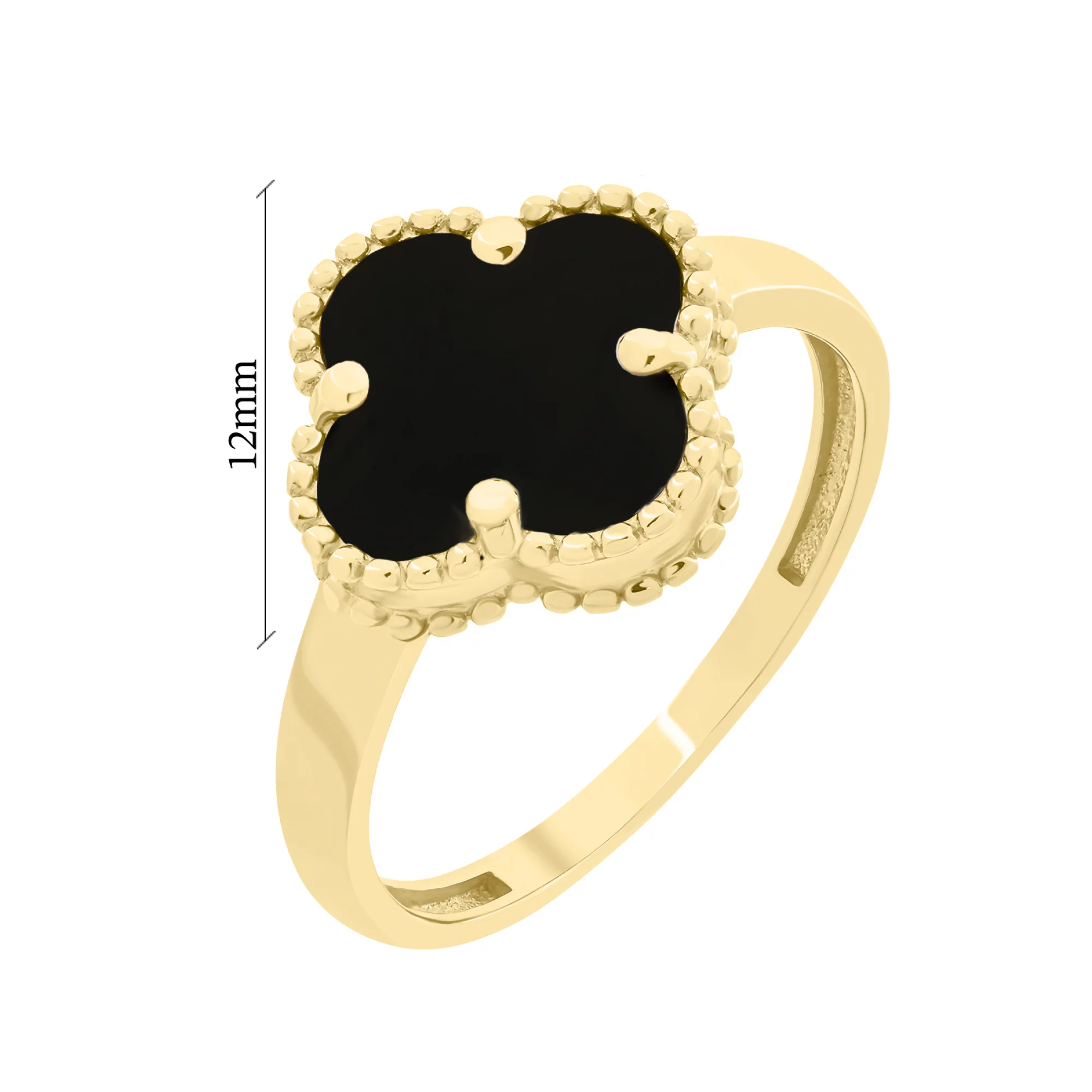 Золотое кольцо "Клевер" с ониксом - 1625537 – изображение 4