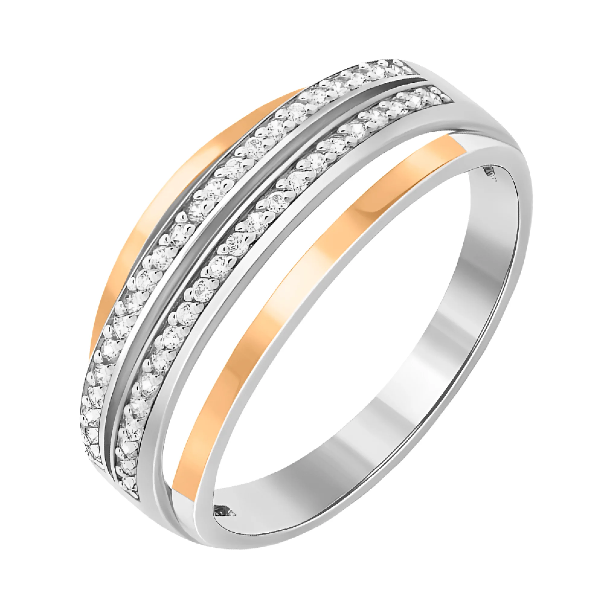 Серебряное кольцо с фианитами и золотой накладкой - 474120 - 1