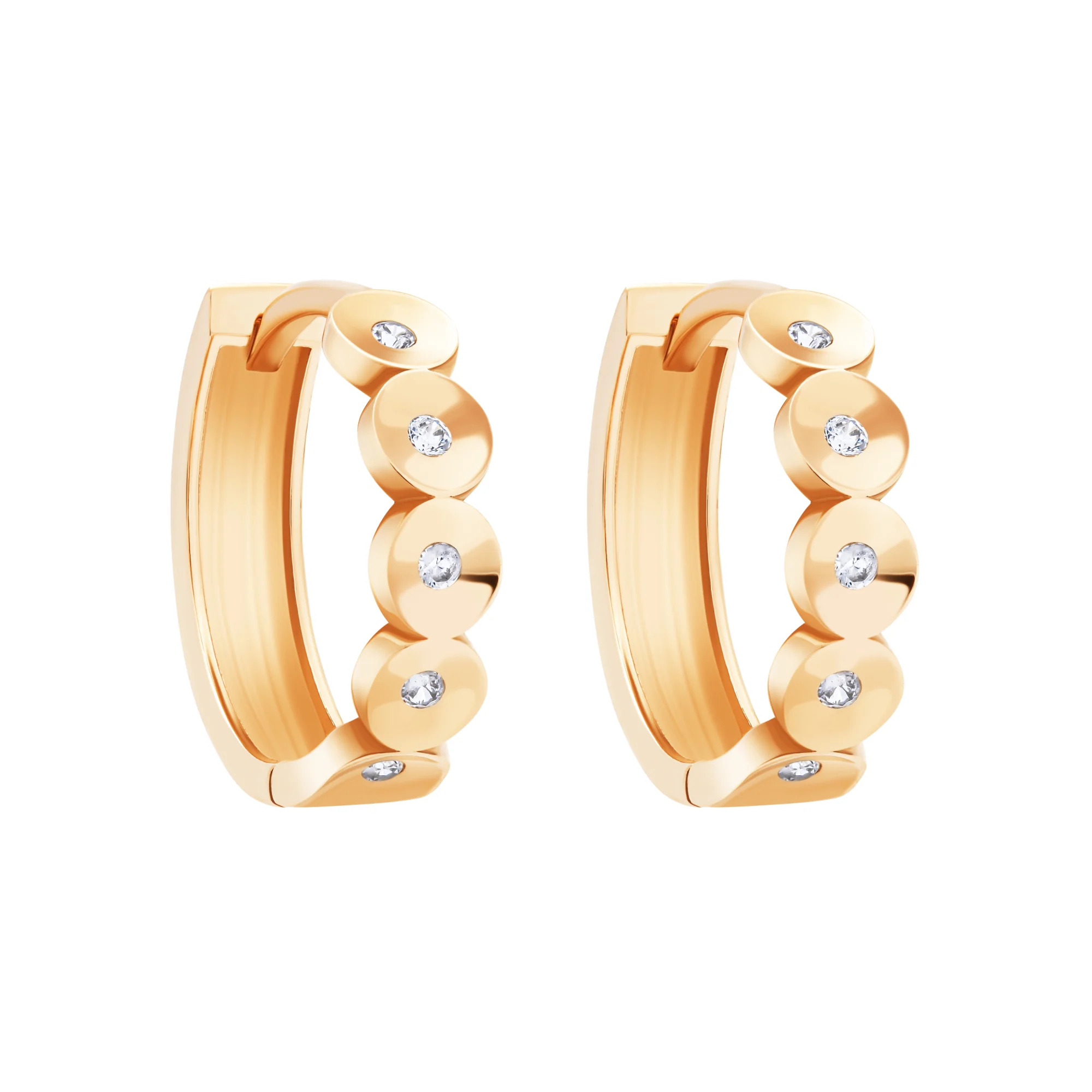 Сережки-кольца из красного золота с фианитами - 1748560 - 3