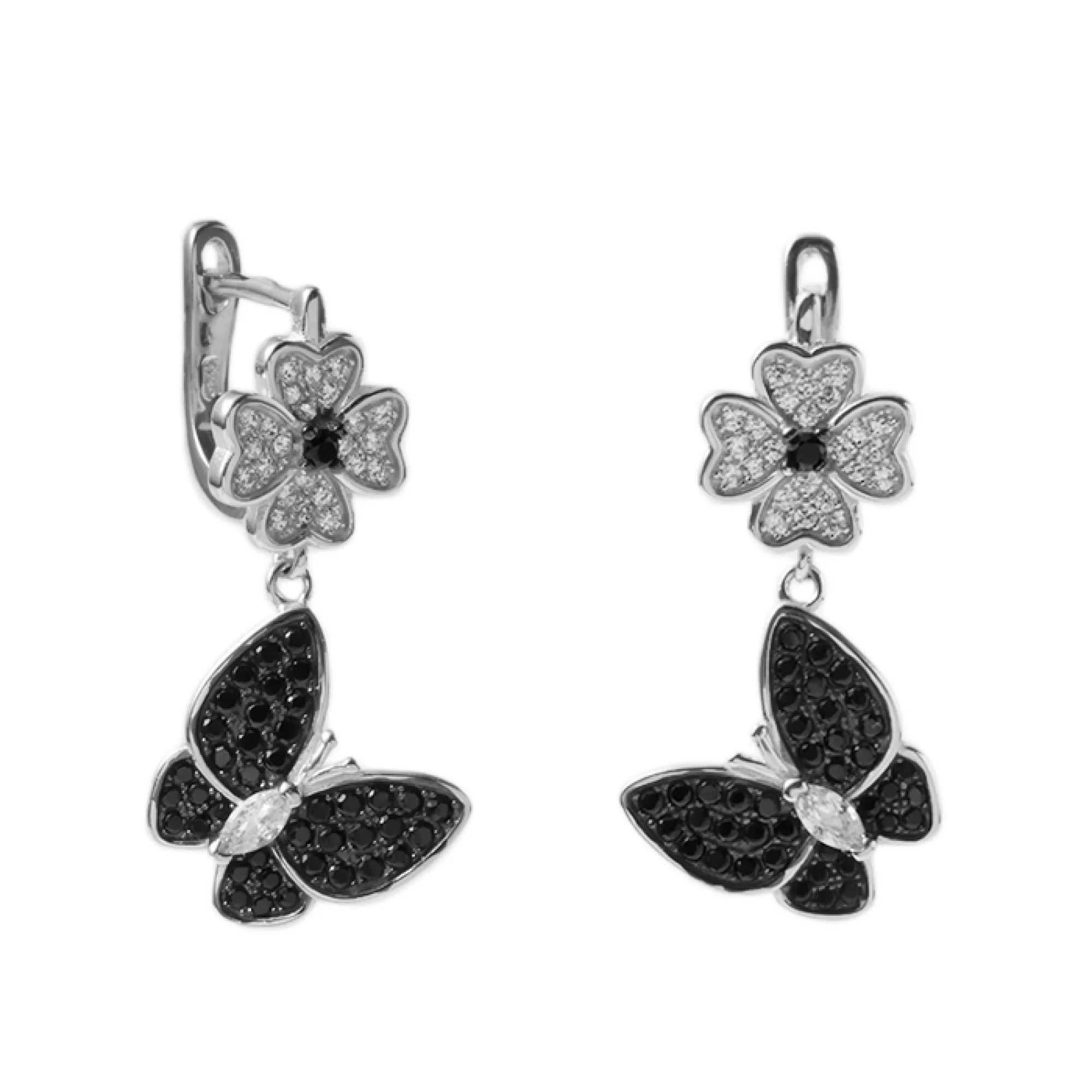 Сережки срібні з фіанітами "Метелики і Квітка" - 379876 – зображення 1